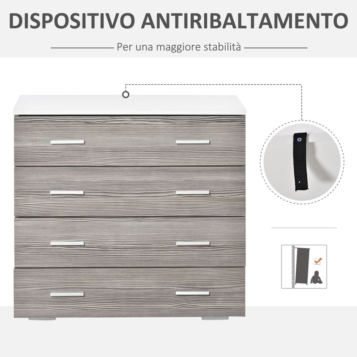 easycomfort easycomfort cassettiera camera da letto moderna 4 cassetti con maniglie in alluminio e struttura in legno 76x35x72cm bianco e grigio