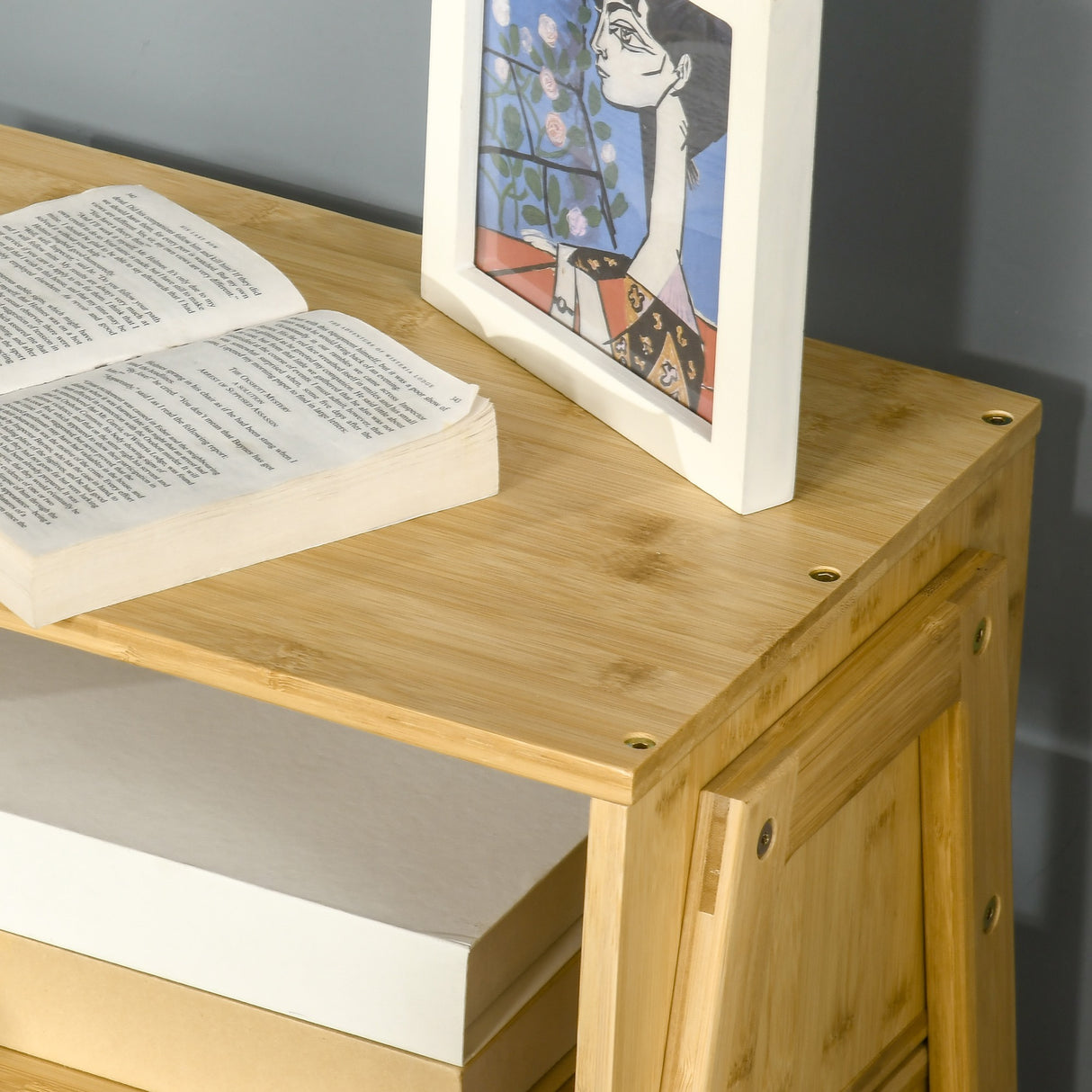 easycomfort easycomfort comodino multiuso tavolino da divano in bambu design aperto 43x32 5x42cm