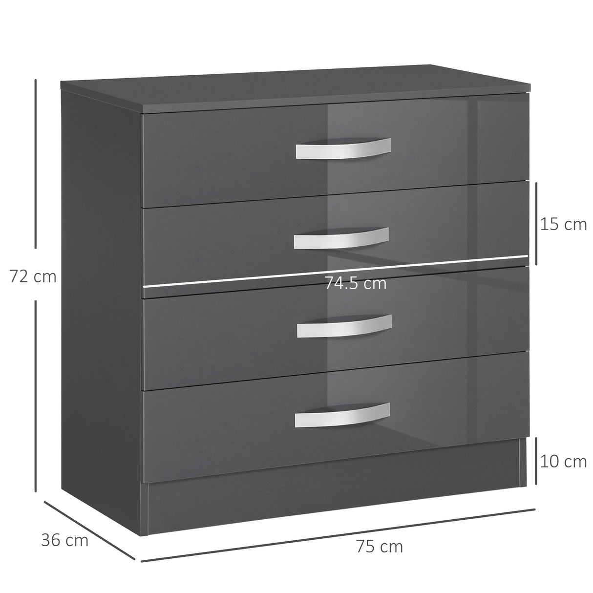 easycomfort easycomfort cassettiera da 4 cassetti con maniglie di metallo in truciolato 75x36x72 cm grigio