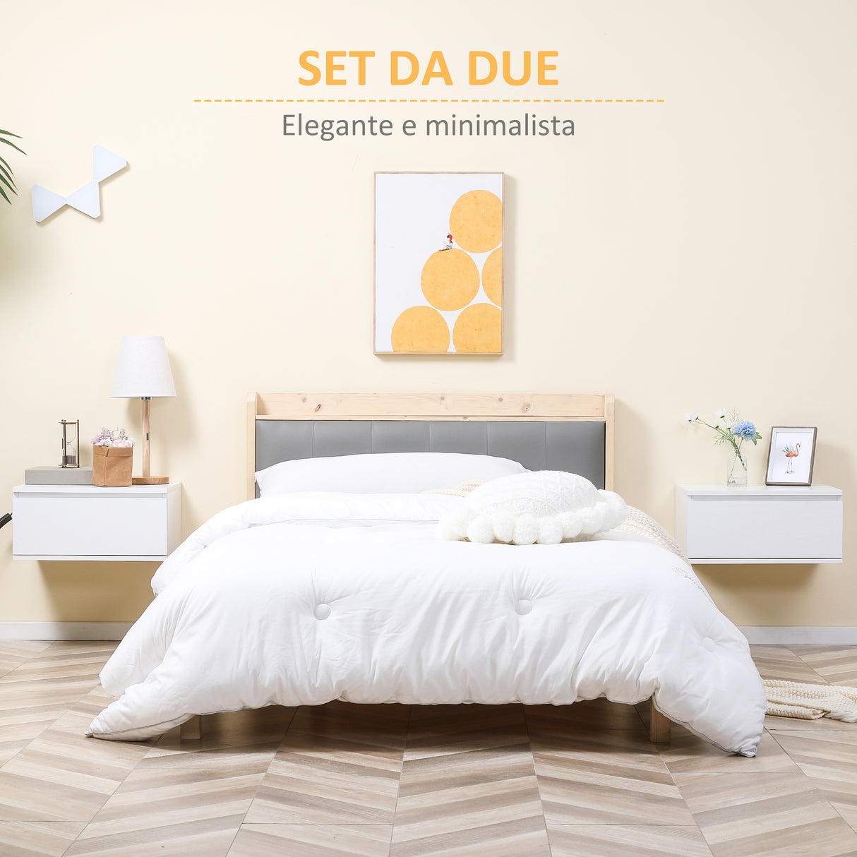 easycomfort easycomfort comodino set 2 pezzi con cassetto e design sospeso in truciolato e mdf 49x38x23 cm bianco
