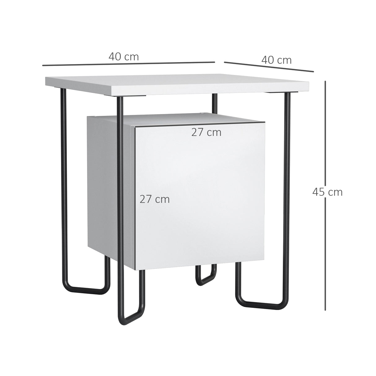 easycomfort easycomfort comodino moderno con armadietto e mensola in legno e gambe in metallo 40x40x45cm