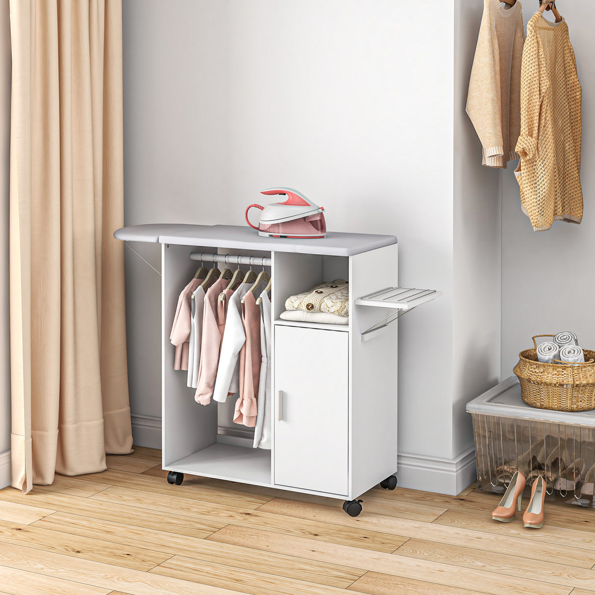 easycomfort easycomfort mobile asse da stiro con piano dappoggio 3 ripiani a cubo e guida 107x42 5x99cm bianco