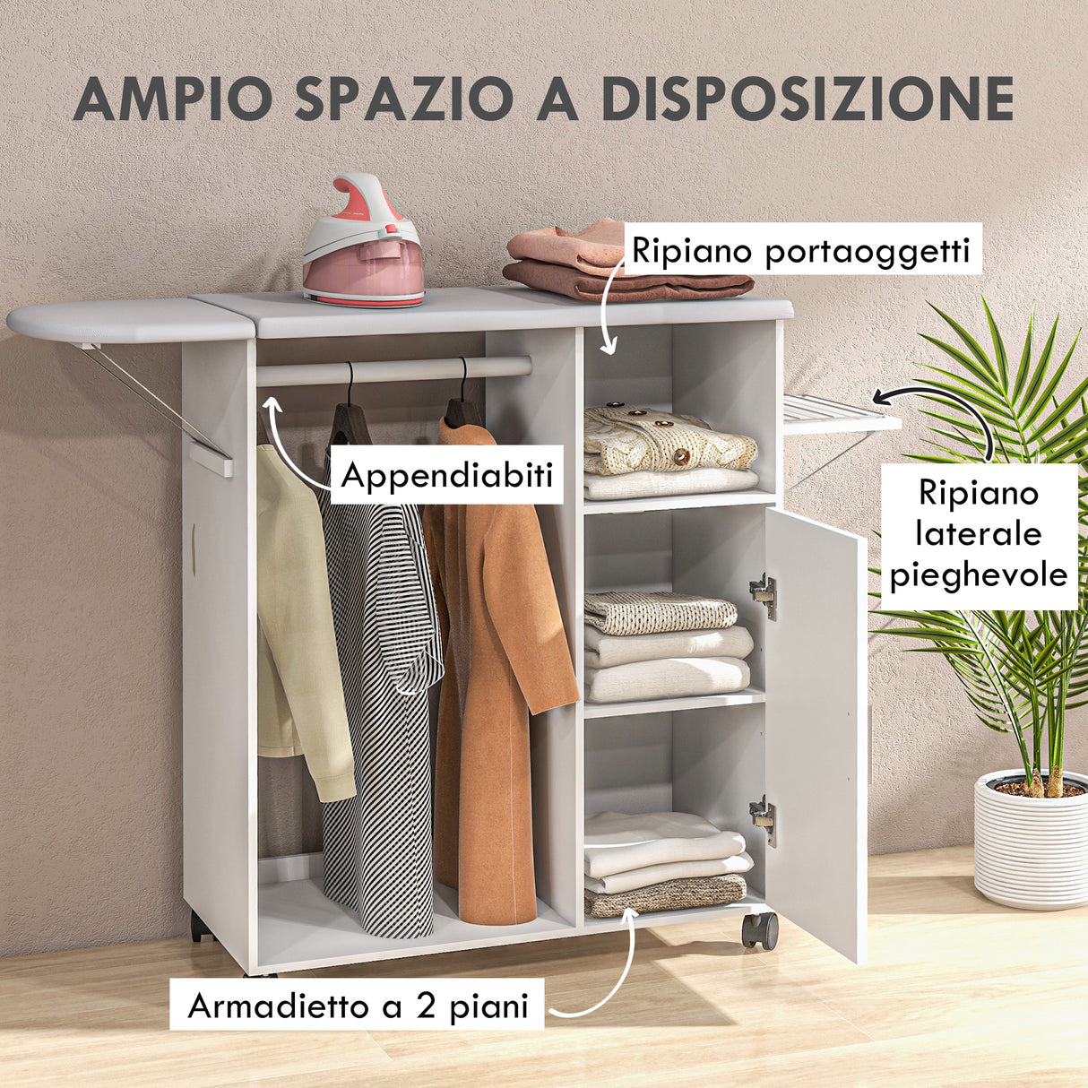 easycomfort easycomfort mobile asse da stiro con piano dappoggio 3 ripiani a cubo e guida 107x42 5x99cm bianco