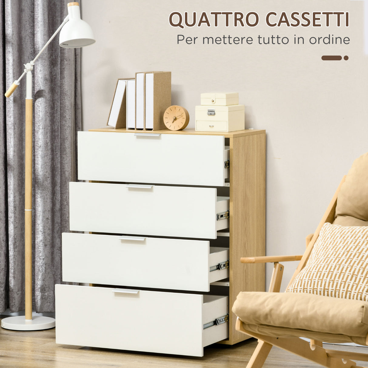 easycomfort easycomfort cassettiera con 4 cassetti per soggiorno e camera da letto con maniglie in lega di alluminio 70x35x92cm bianco