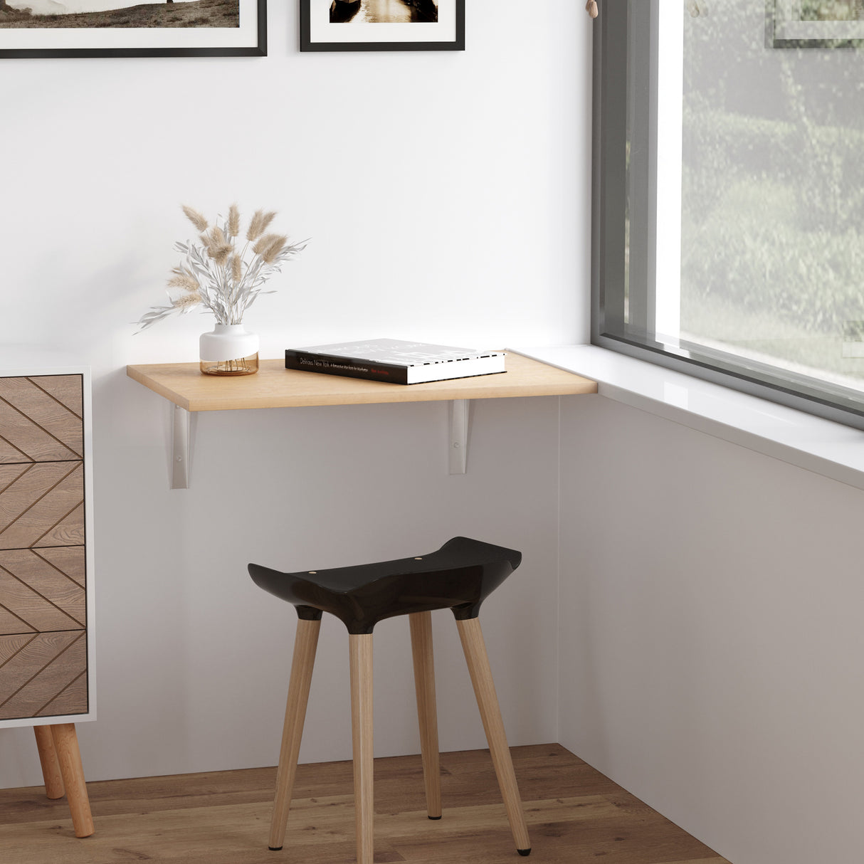 easycomfort easycomfort tavolino a muro pieghevole salvaspazio in mdf e telaio in metallo per cucina salotto color legno 60x40x20cm