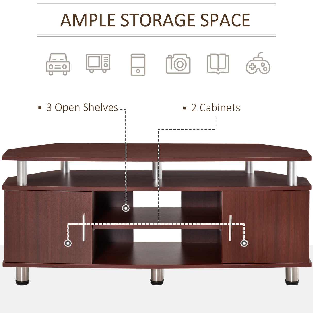 easycomfort easycomfort mobile porta tv classico da soggiorno con 2 ripiani e 2 armadietti in mdf e acciaio inox marrone 120x39 5x52cm ean 8054144130132
