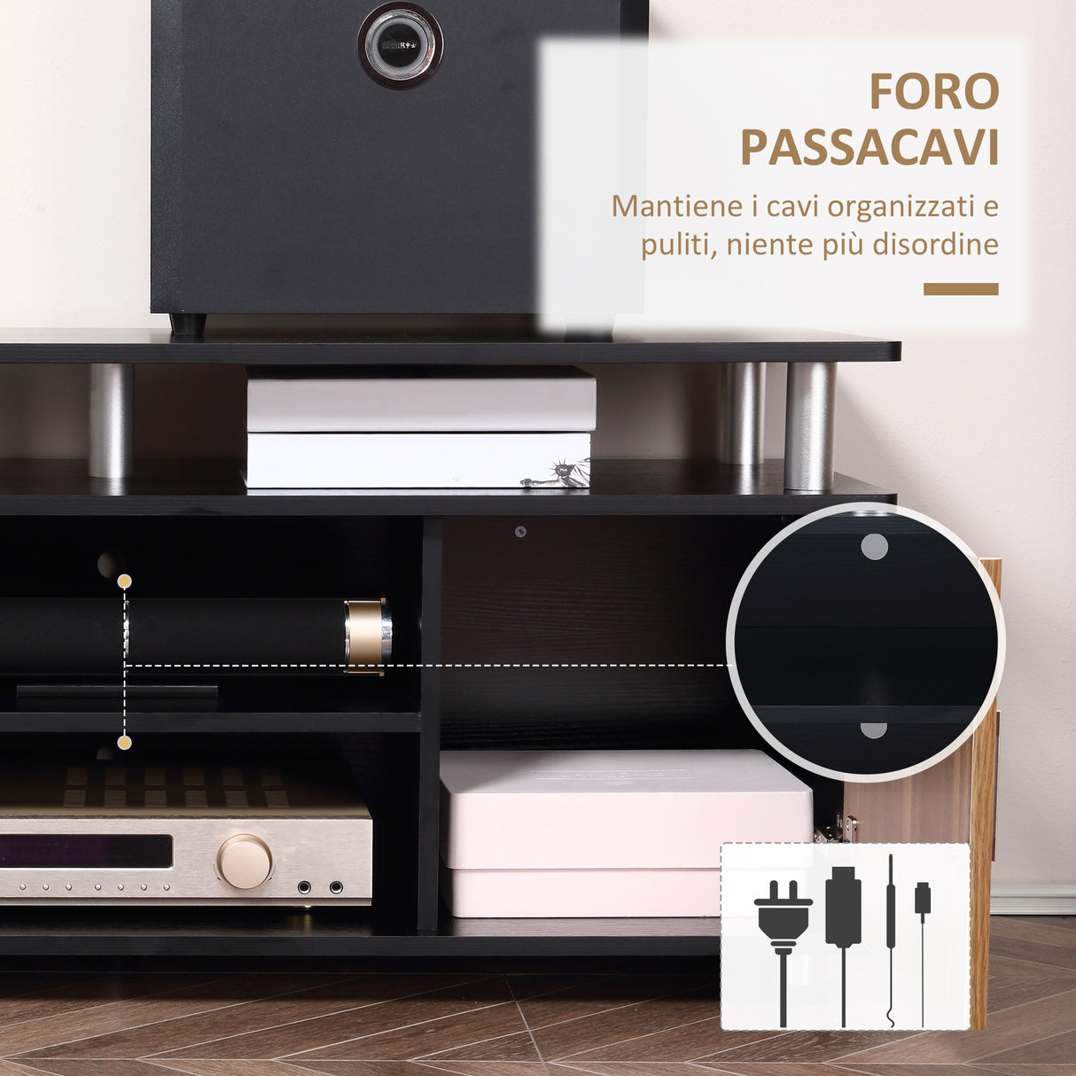 easycomfort easycomfort mobile porta tv fino a 50 con armadietti e ripiani in legno e alluminio 120x40x52 2cm