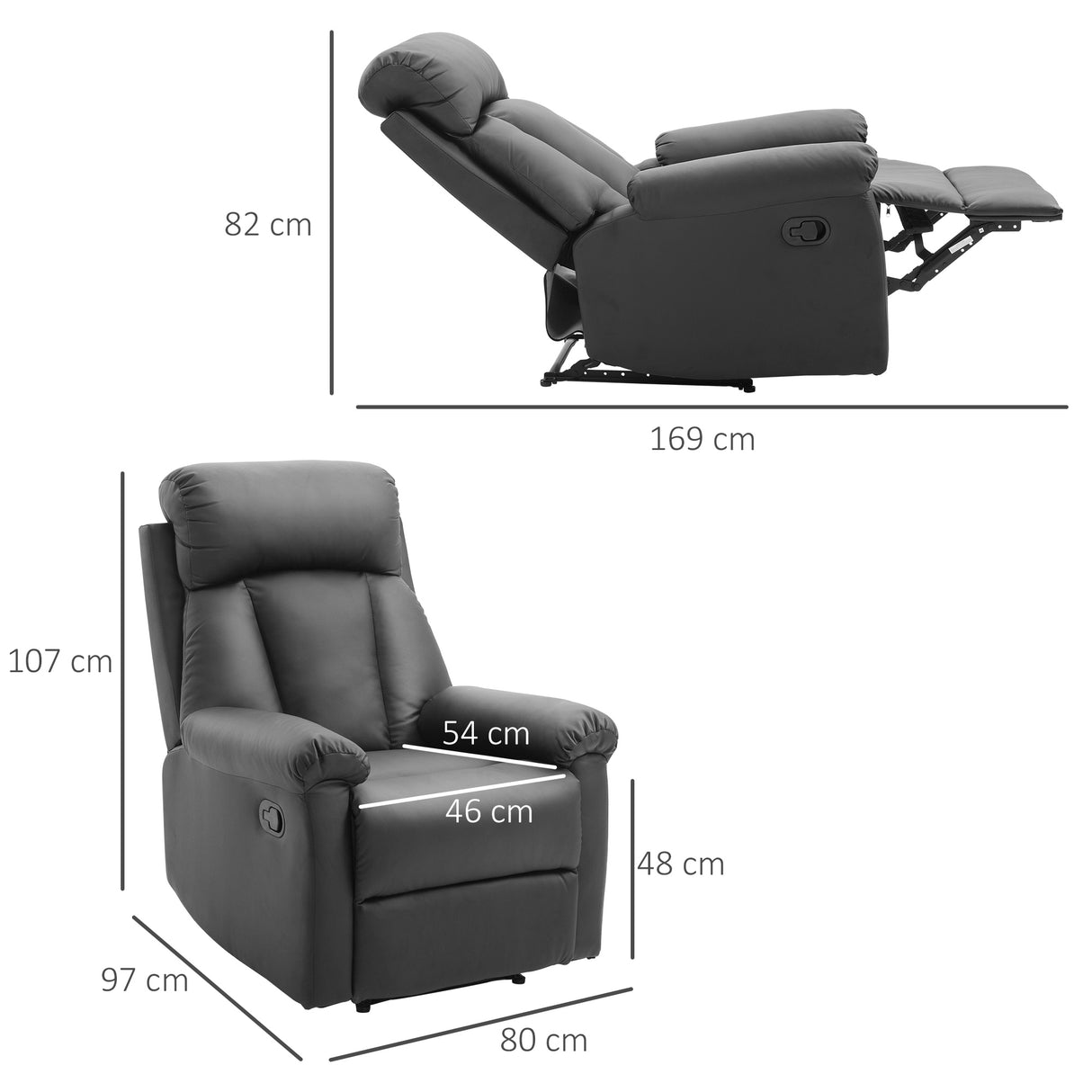 easycomfort easycomfort poltrona relax reclinabile imbottita ergonomica con poggiapiedi pelle pu 80 x 97 x 107cm nero ean 8055776912912