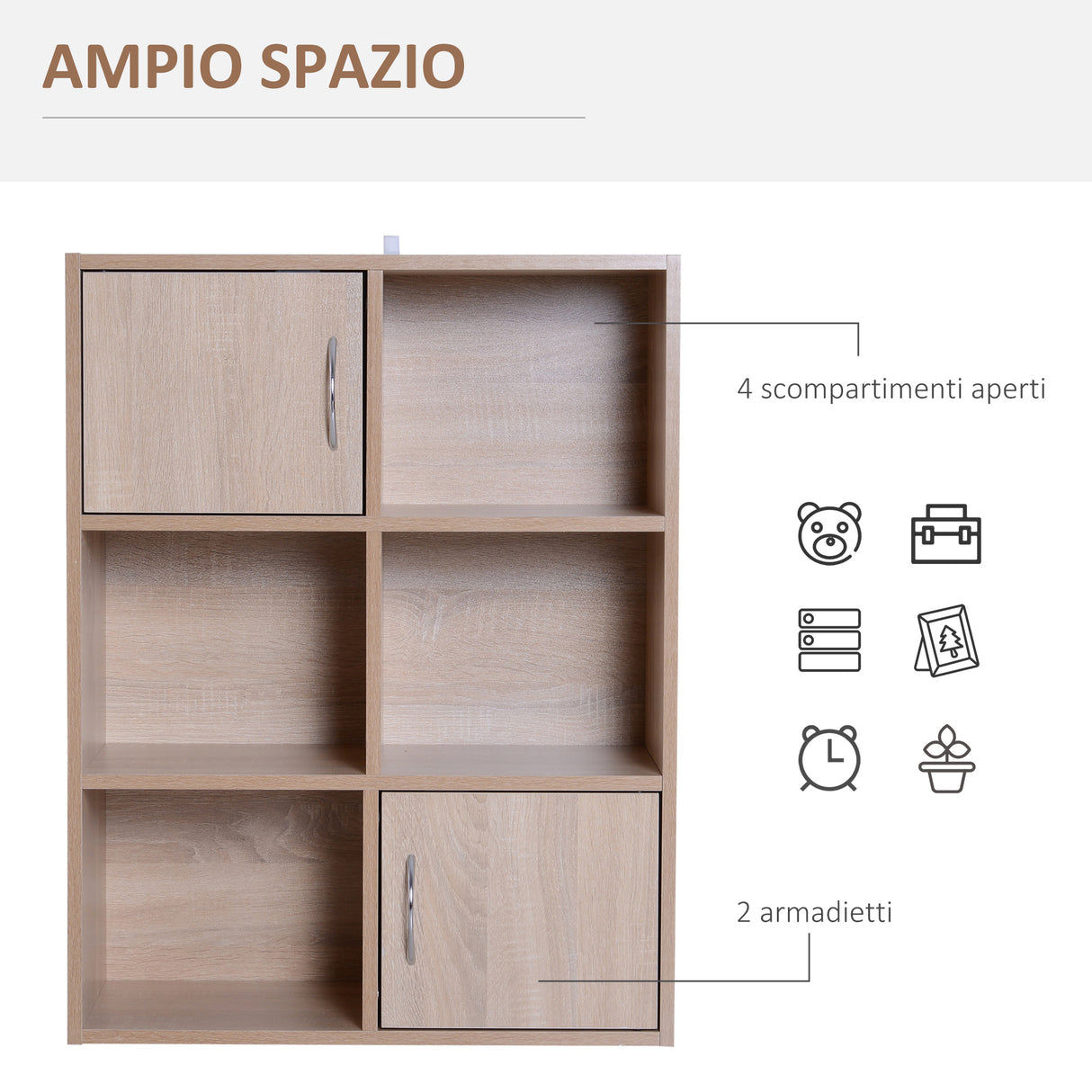 easycomfort easycomfort libreria scaffale in legno mobiletto multiuso con 3 ripiani 4 scompartimenti e 2 ante 61 5x29 5x80cm ean 8054144130712