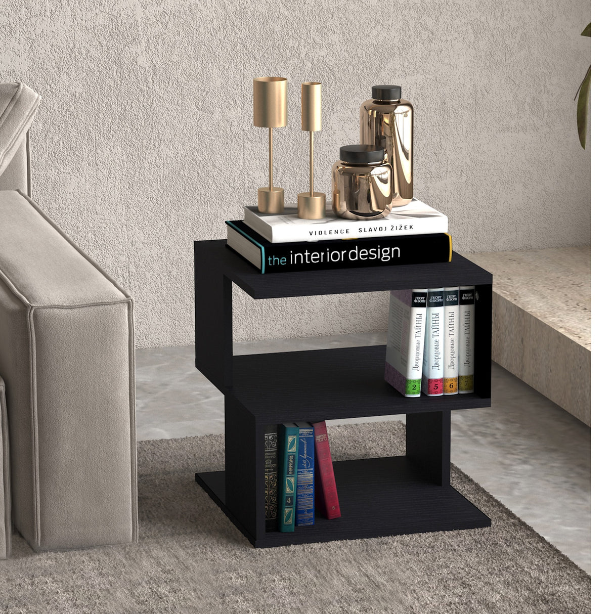 easycomfort easycomfort tavolino da salotto basso a 3 ripiani tavolino da caffe in legno arredamento moderno salvaspazio nero 40x40x43cm
