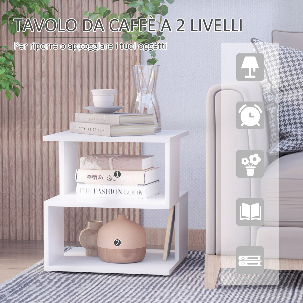 easycomfort easycomfort tavolino da caffe 2 ripiani aperti design moderno salotto soggiorno legno 40x40x43cm bianco ean 8054111841382