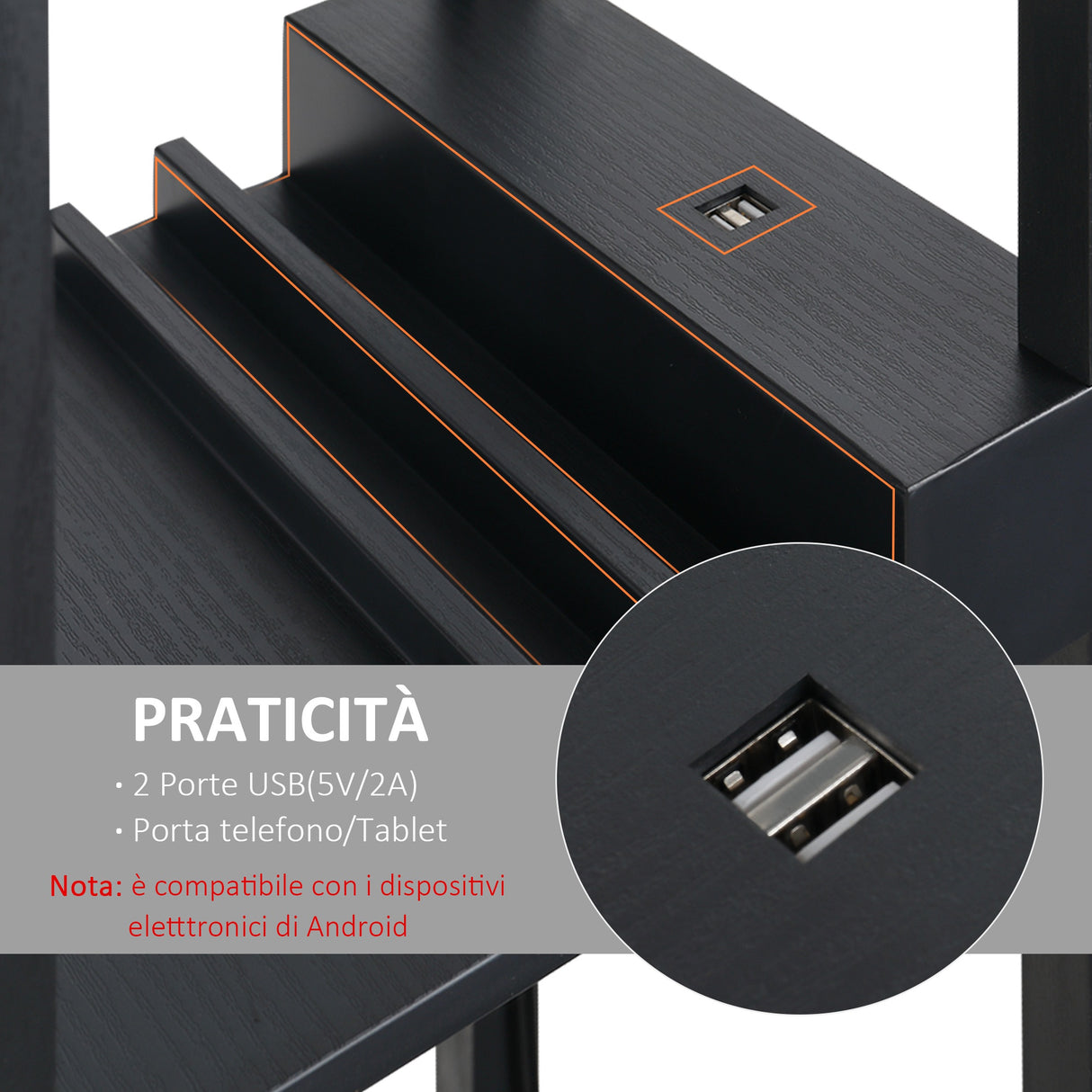 easycomfort easycomfort lampada da terra con 3 mensole e 2 porte usb attacco lampadine e27 26x26x160cm nero ean 8054144133096