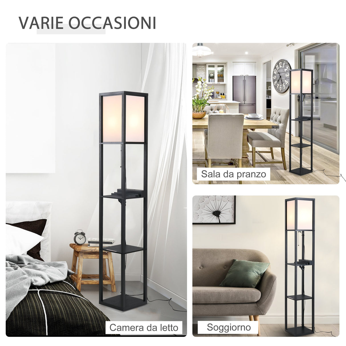 easycomfort easycomfort lampada da terra con 3 mensole e 2 porte usb attacco lampadine e27 26x26x160cm nero ean 8054144133096