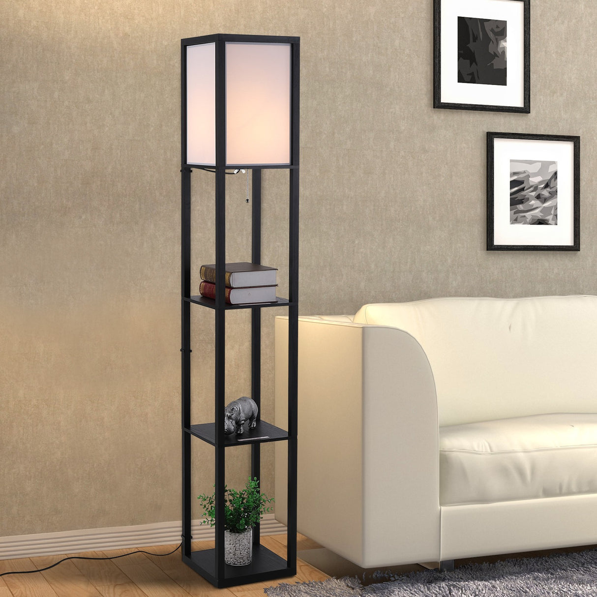 easycomfort easycomfort lampada da terra moderna lampadina illuminazione interna salvaspazio con ripiani da soggiorno cotone mdf 26 x 26 x 160 cm nero e bianco ean 8054111846059