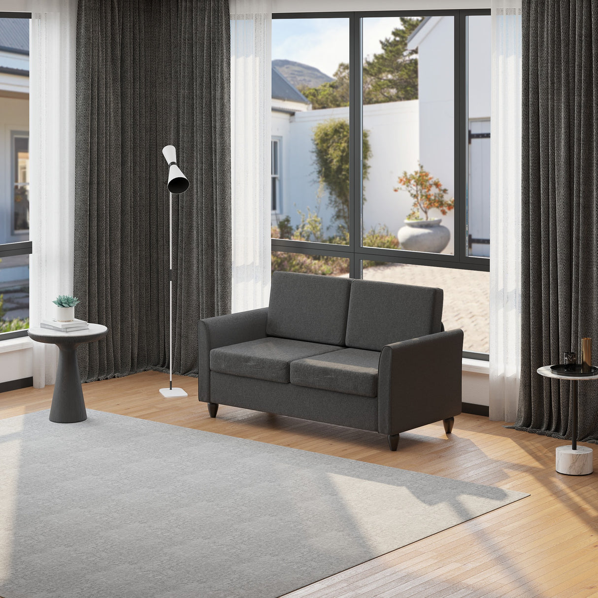 easycomfort easycomfort divano a 2 posti a seduta ampia con cuscini rimovibili da salotto in tessuto effetto lino e gommapiuma 141x70x78 cm grigio scuro e nero ean 8055776914503