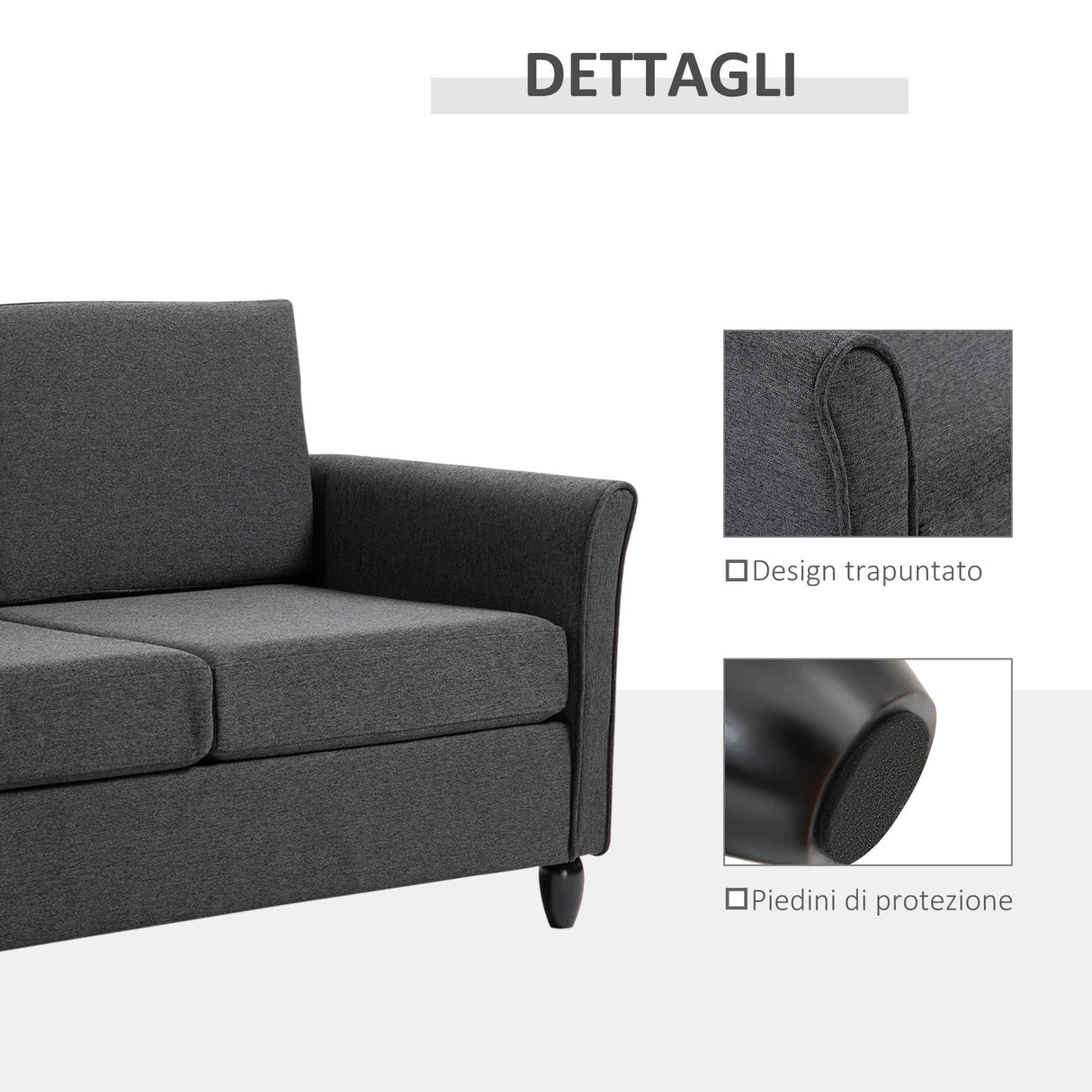 easycomfort easycomfort divano a 2 posti a seduta ampia con cuscini rimovibili da salotto in tessuto effetto lino e gommapiuma 141x70x78 cm grigio scuro e nero ean 8055776914503