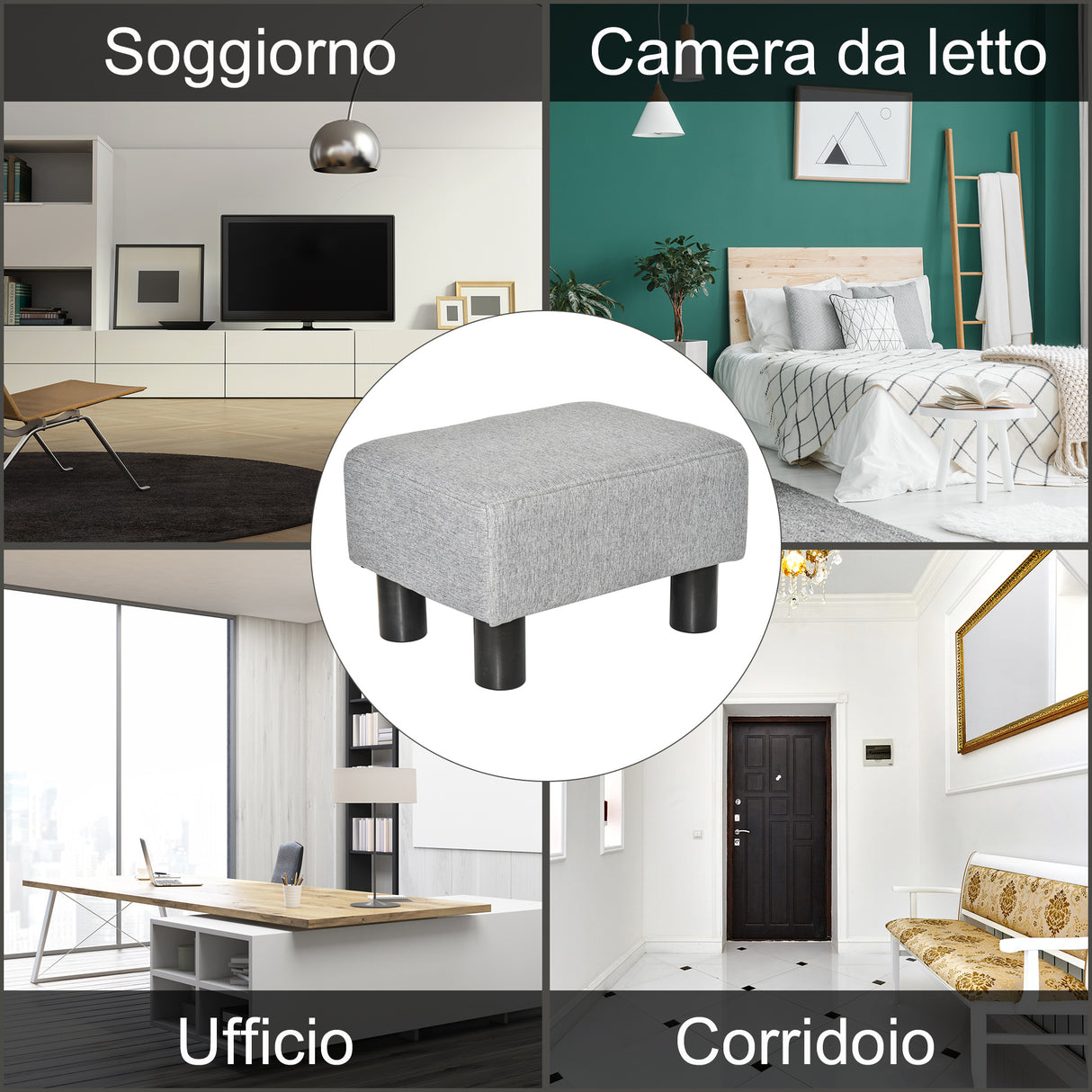 easycomfort easycomfort pouf poggiapiedi in tessuto effetto lino imbottito 40x30x24cm grigio