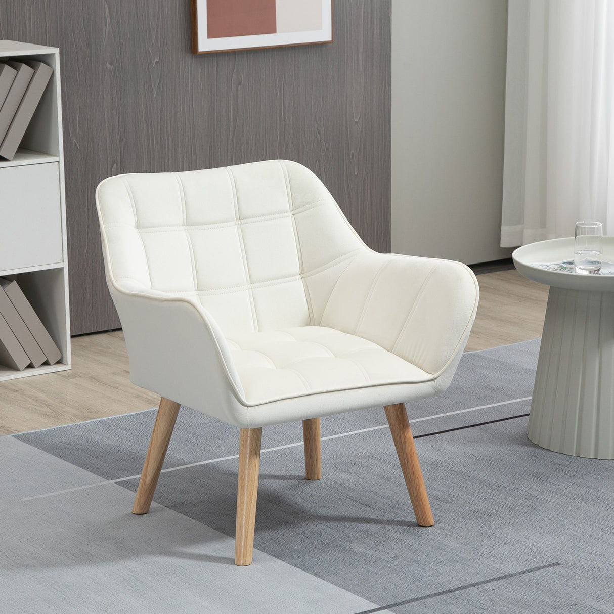 easycomfort easycomfort poltrona design scandinava in legno ed effetto velluto crema per soggiorno o ufficio 68 5x61x72 5 cm