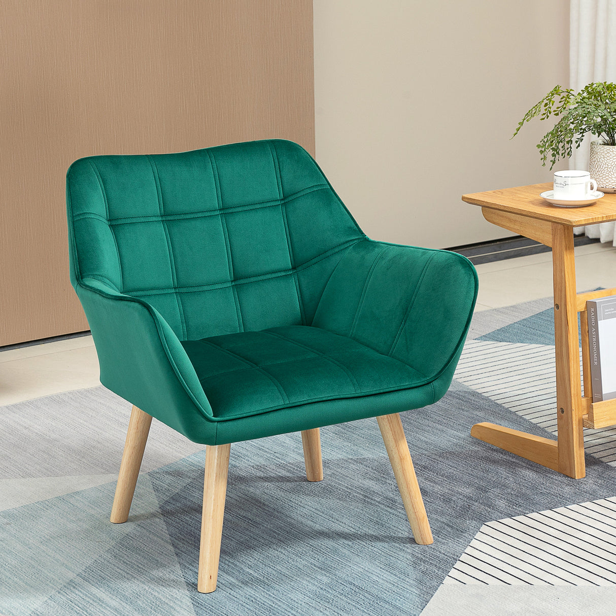 easycomfort easycomfort poltroncina stile nordico in legno ed effetto velluto verde per soggiorno o ufficio 64x62x72 5 cm
