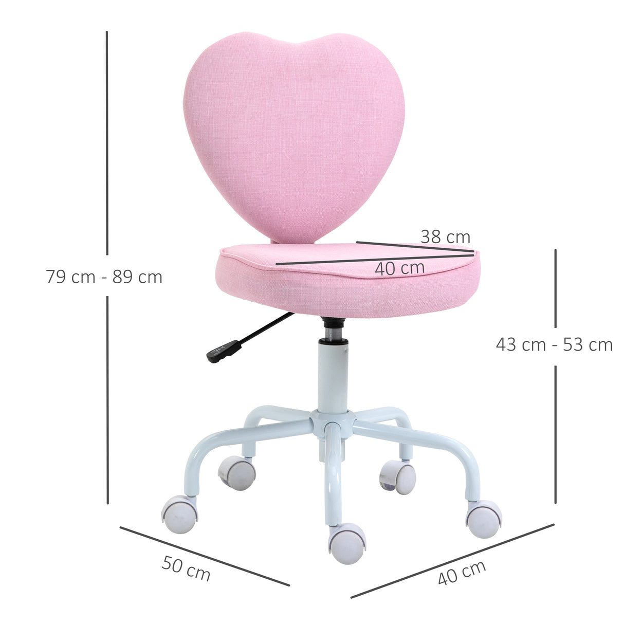 easycomfort easycomfort sedia per scrivania a forma di cuore con 5 rotelle e altezza regolabile in tessuto rosa 40x50x79 89cm ean 8054144131924
