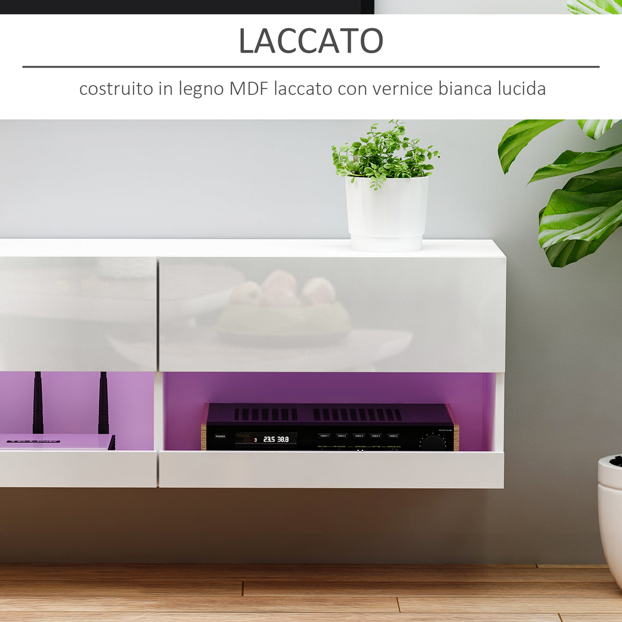 easycomfort easycomfort mobile tv sospeso in legno mobile porta tv moderno con luci led di 20 colori per tv max 42 bianco lucido 120x35x40 5cm