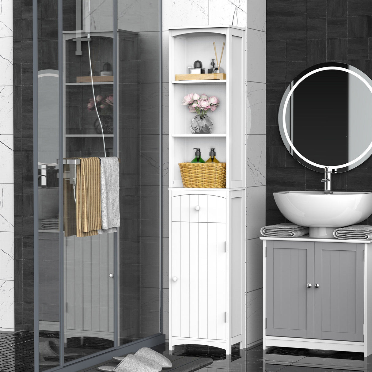 easycomfort easycomfort mobiletto a colonna bagno salvaspazio in mdf bianco armadietto bagno multifunzione per camera con 3 ripiani 34x24x170cm ean 8054111847384