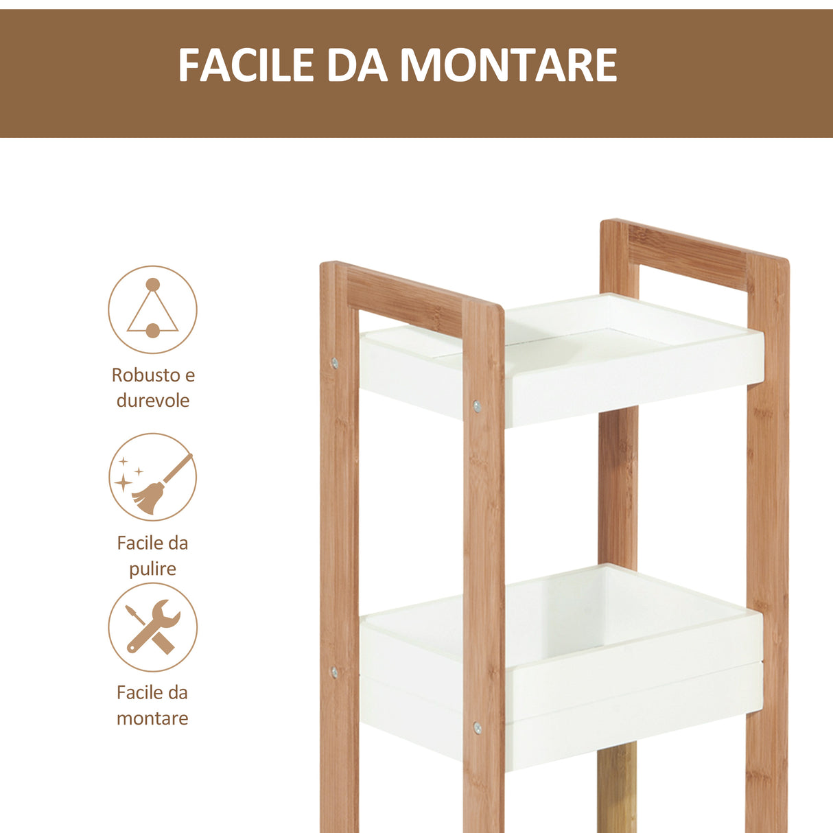 easycomfort easycomfort mobiletto bagno a 3 ripiani compatto in legno mdf bianco e bambu 27 5x20 8x74cm