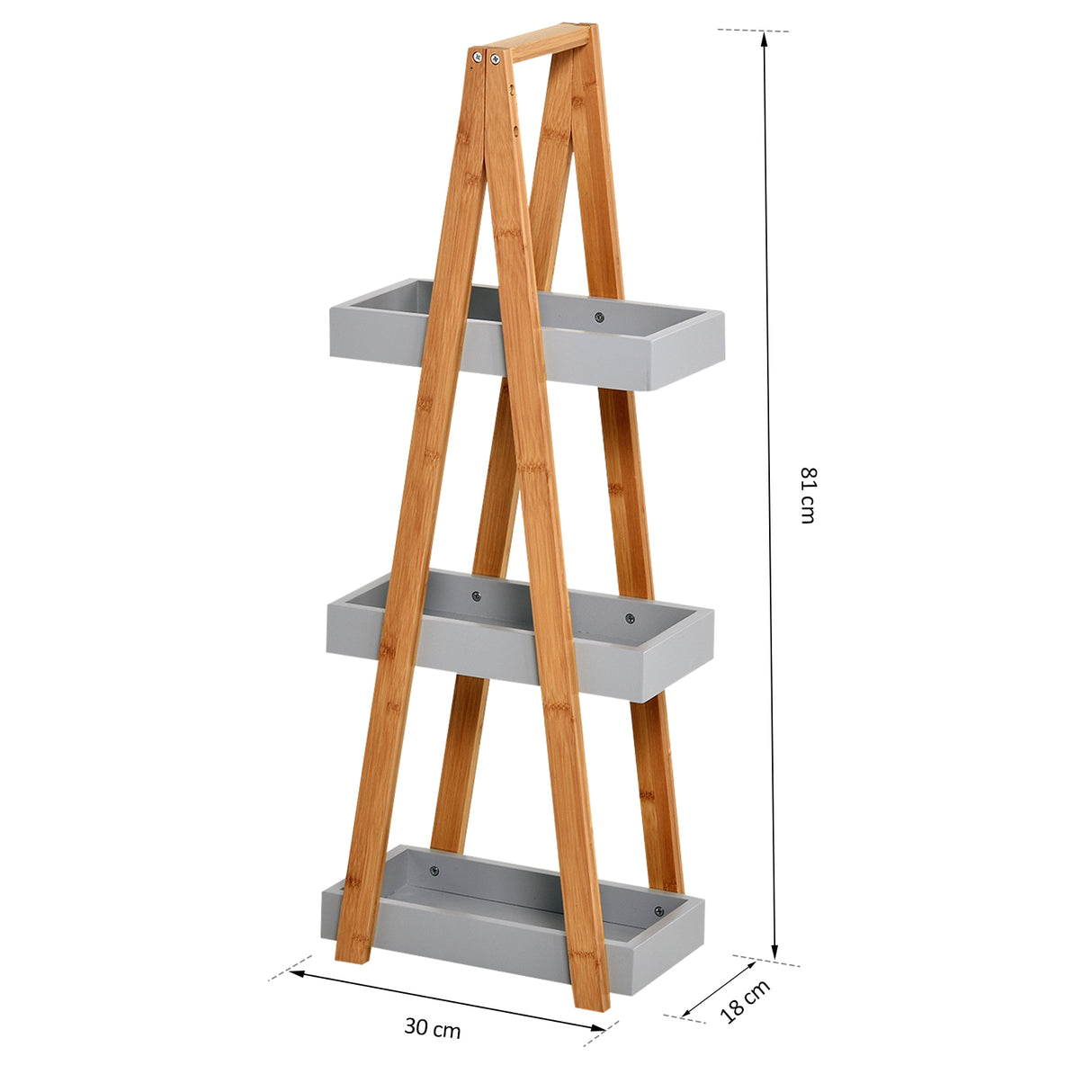 easycomfort easycomfort scaffale salvaspazio da bagno in mdf e bambu forma a piramide con 3 mensole color legno e grigio 30x18x81cm ean 8054111842150