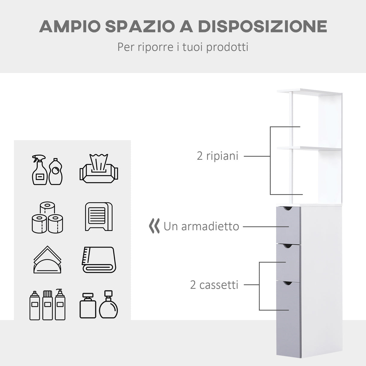 easycomfort easycomfort mobiletto a colonna salvaspazio in legno armadietto da bagno con ripiani e armadietti bianco 15x33x136 5cm ean 8054111841566