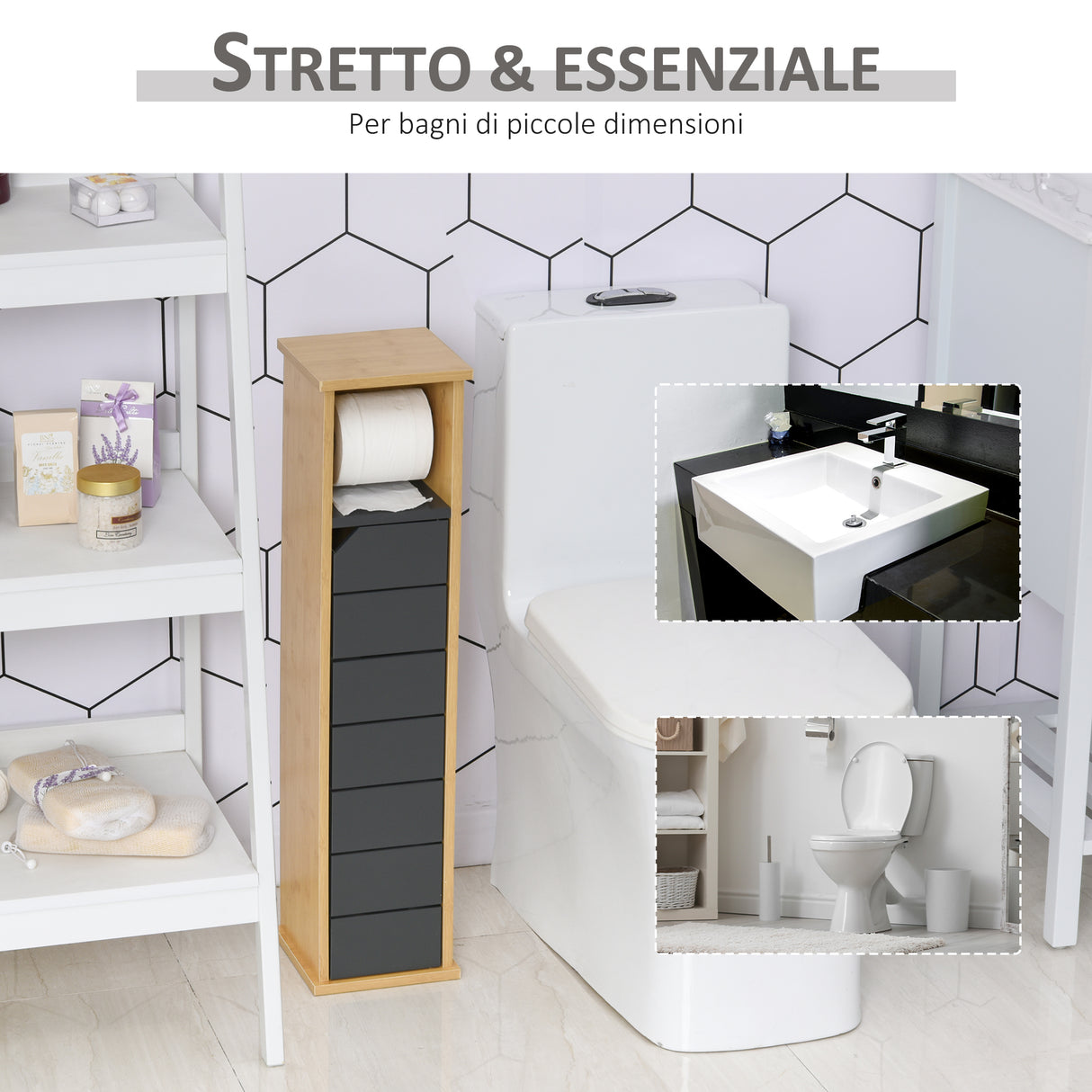 easycomfort easycomfort mobiletto a colonna per il bagno bambu e legno grigio 18 x 18 x 75cm ean 8054111841115