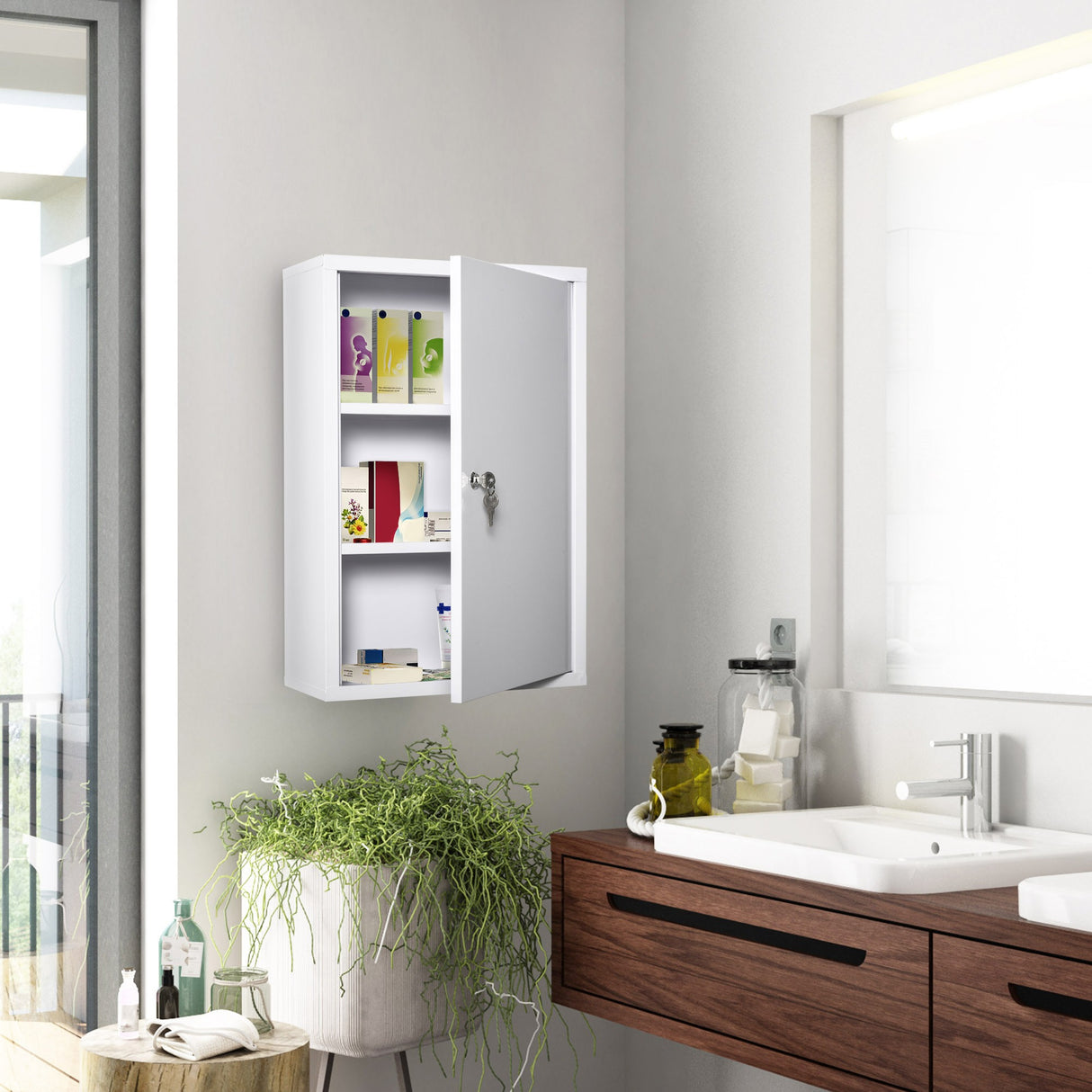 easycomfort easycomfort armadietto medicinali a 3 livelli in acciaio con 2 chiavi e montaggio a parete 40x18x60 cm bianco