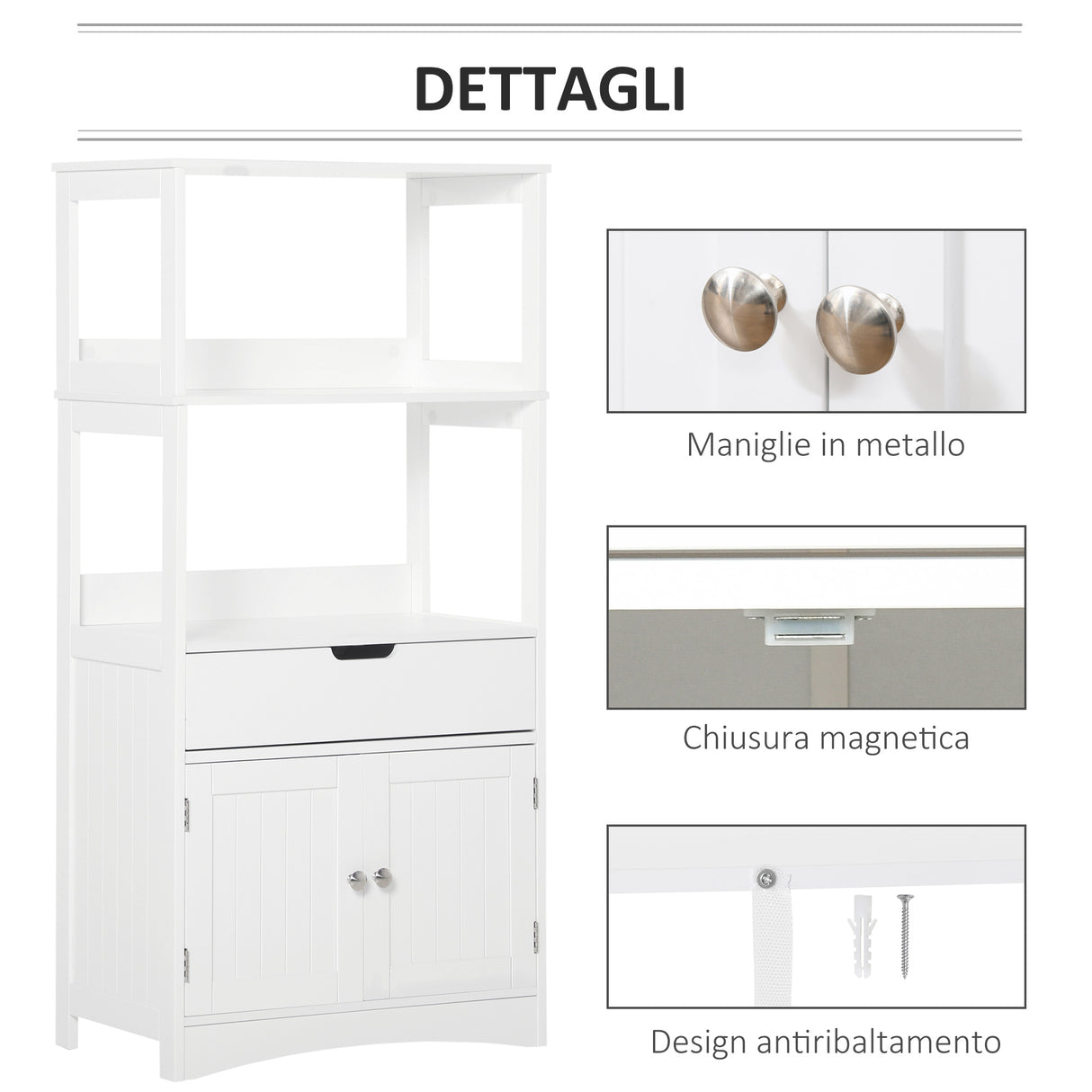 easycomfort easycomfort mobile bagno con mensole armadietto e cassetto mobiletto multiuso in legno bianco 60x33x122 5cm