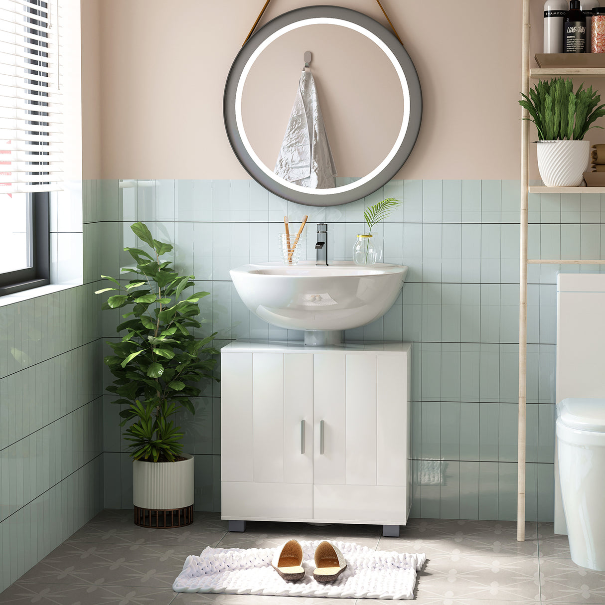 easycomfort easycomfort mobile sotto lavabo bagno a u con 2 ante e ripiano interno regolabile 60x30x60cm