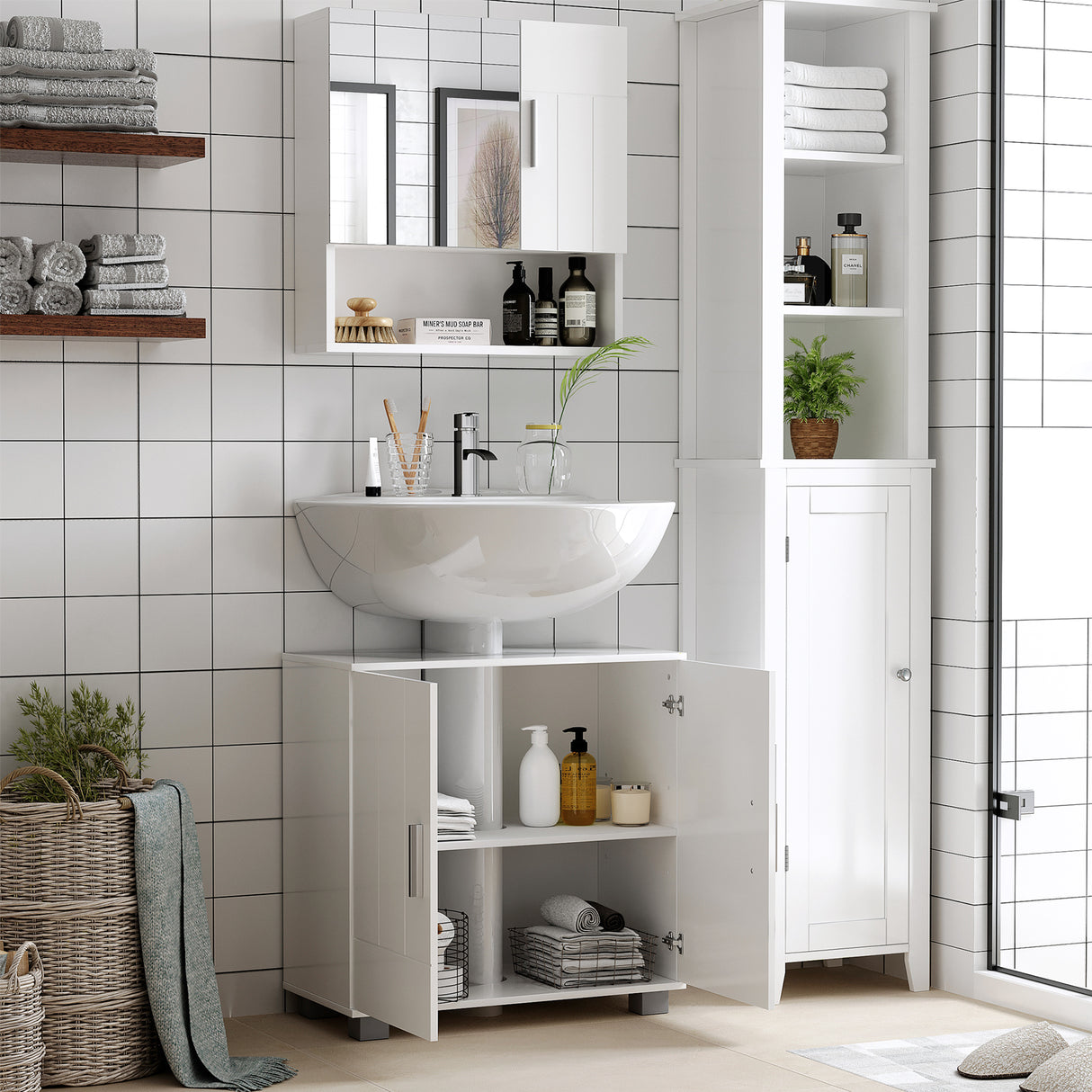 easycomfort easycomfort mobile sotto lavabo bagno a u con 2 ante e ripiano interno regolabile 60x30x60cm