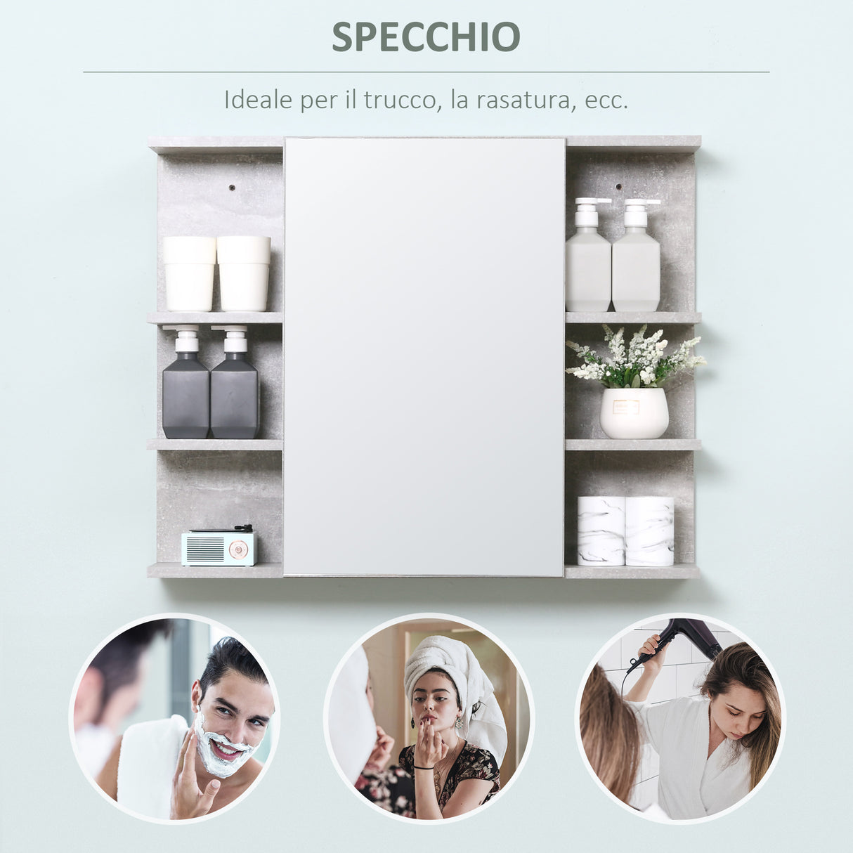 easycomfort easycomfort specchiera bagno a parete con anta e mensole laterali in legno 80x19 8x64cm