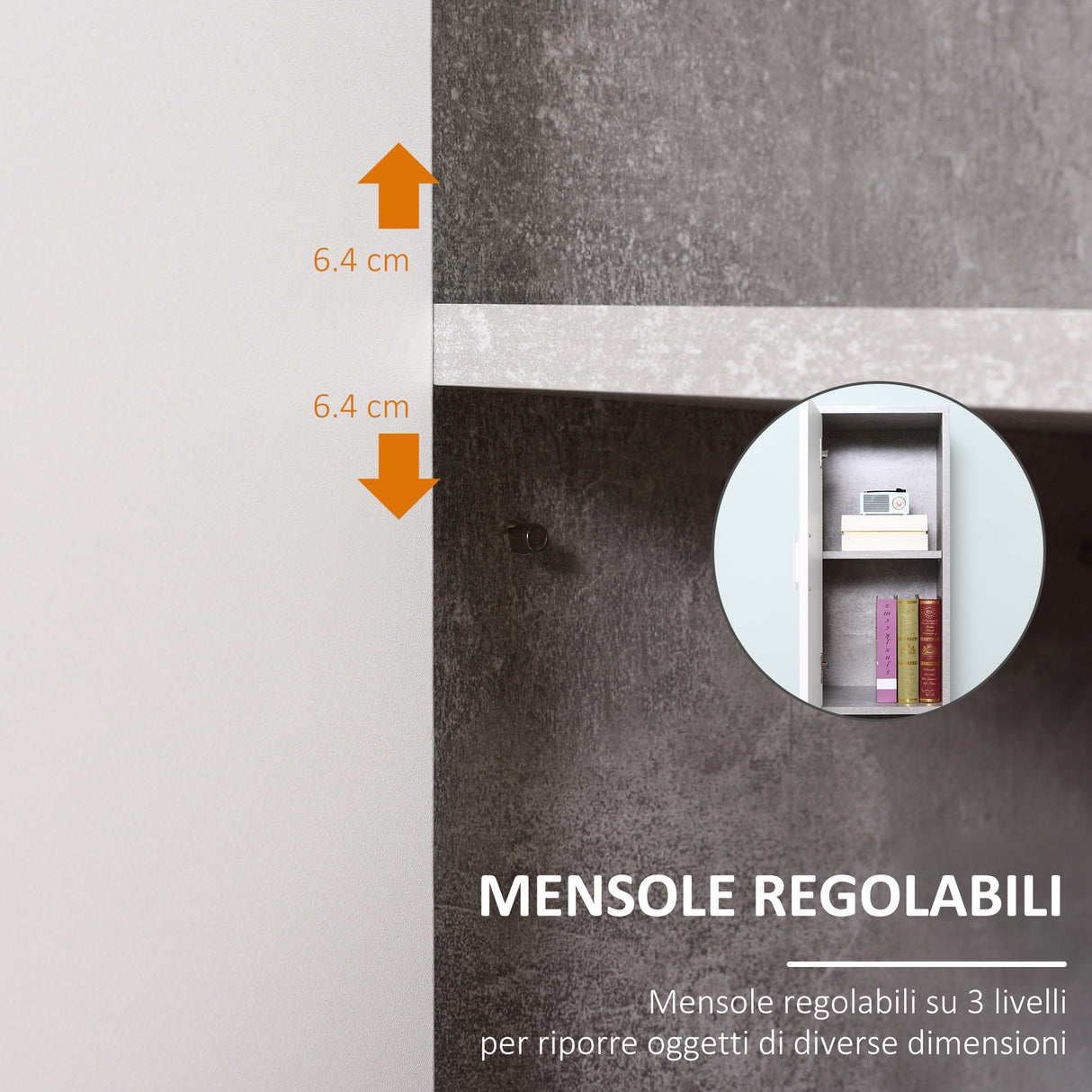 easycomfort easycomfort colonna bagno con 2 armadietti e 2 vani aperti in legno effetto cemento 30x30x180cm