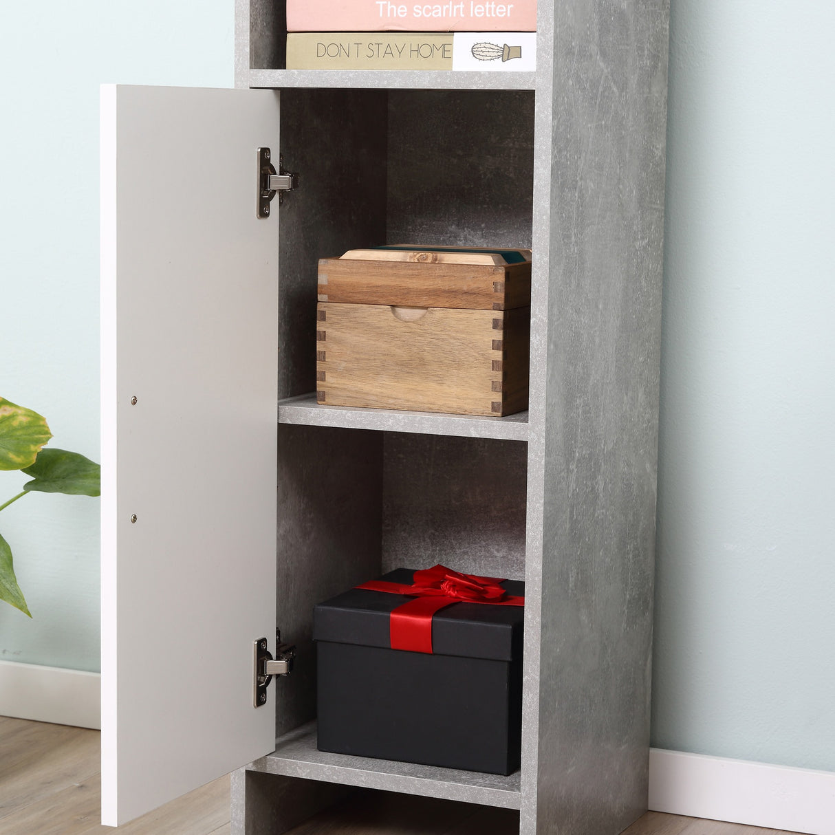 easycomfort easycomfort colonna bagno con 2 armadietti e 2 vani aperti in legno effetto cemento 30x30x180cm
