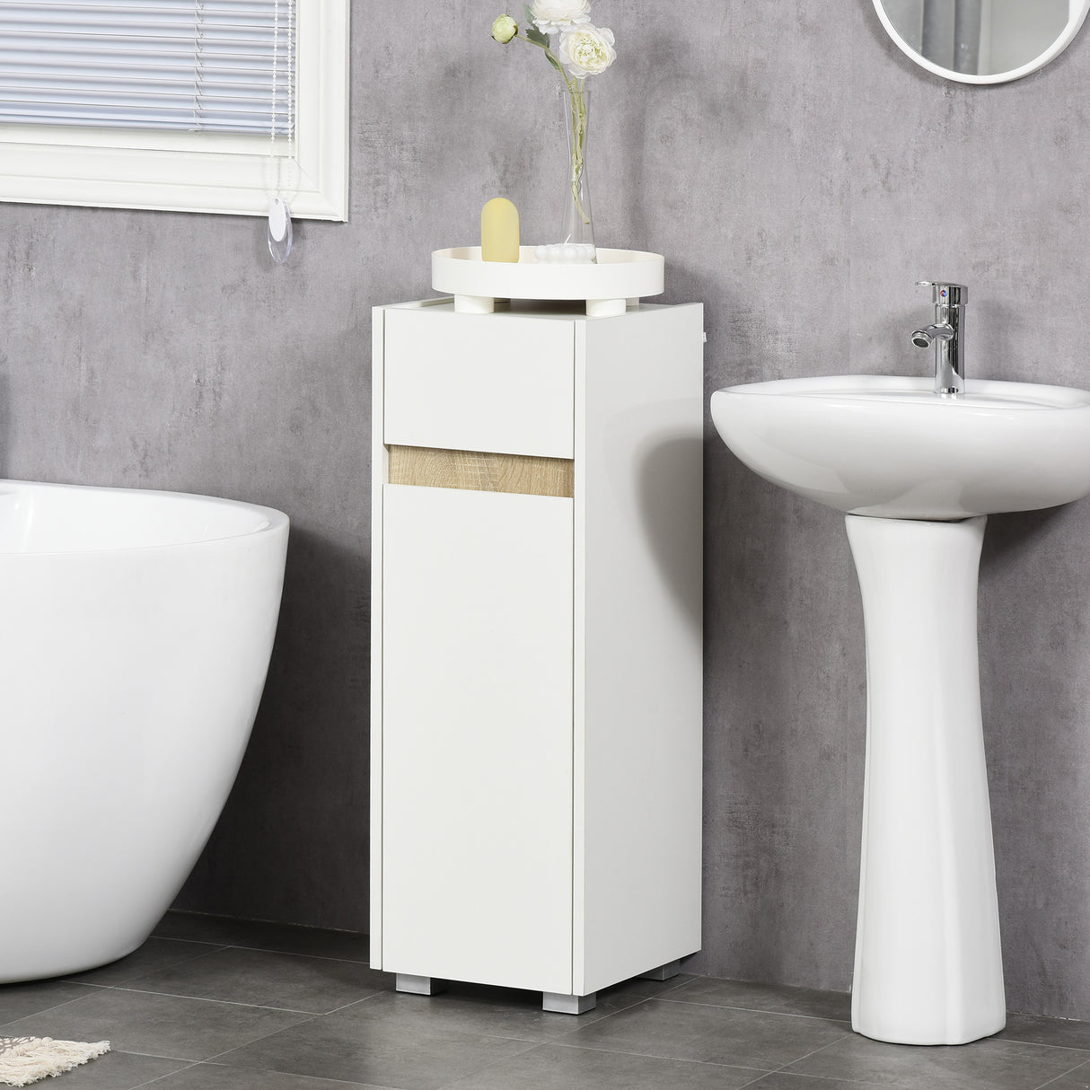 easycomfort easycomfort mobiletto bagno con cassetto e armadietto con mensola regolabile in legno 30x33x88cm bianco