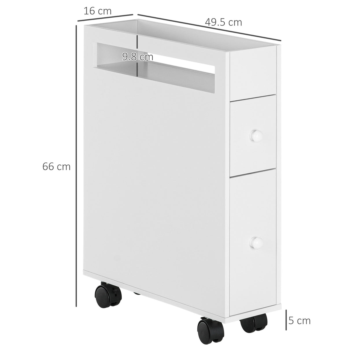 easycomfort easycomfort mobiletto salvaspazio bagno con 4 ruote 2 cassetti e ripiano aperto 16x49 5x66cm bianco