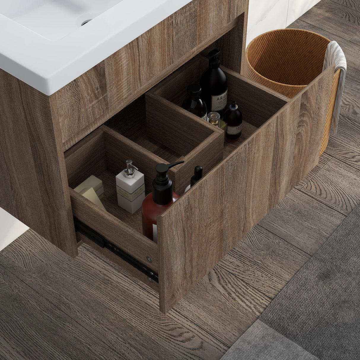 easycomfort easycomfort mobile lavabo da 60cm con cassetto in legno e lavandino in ceramica marrone chiaro