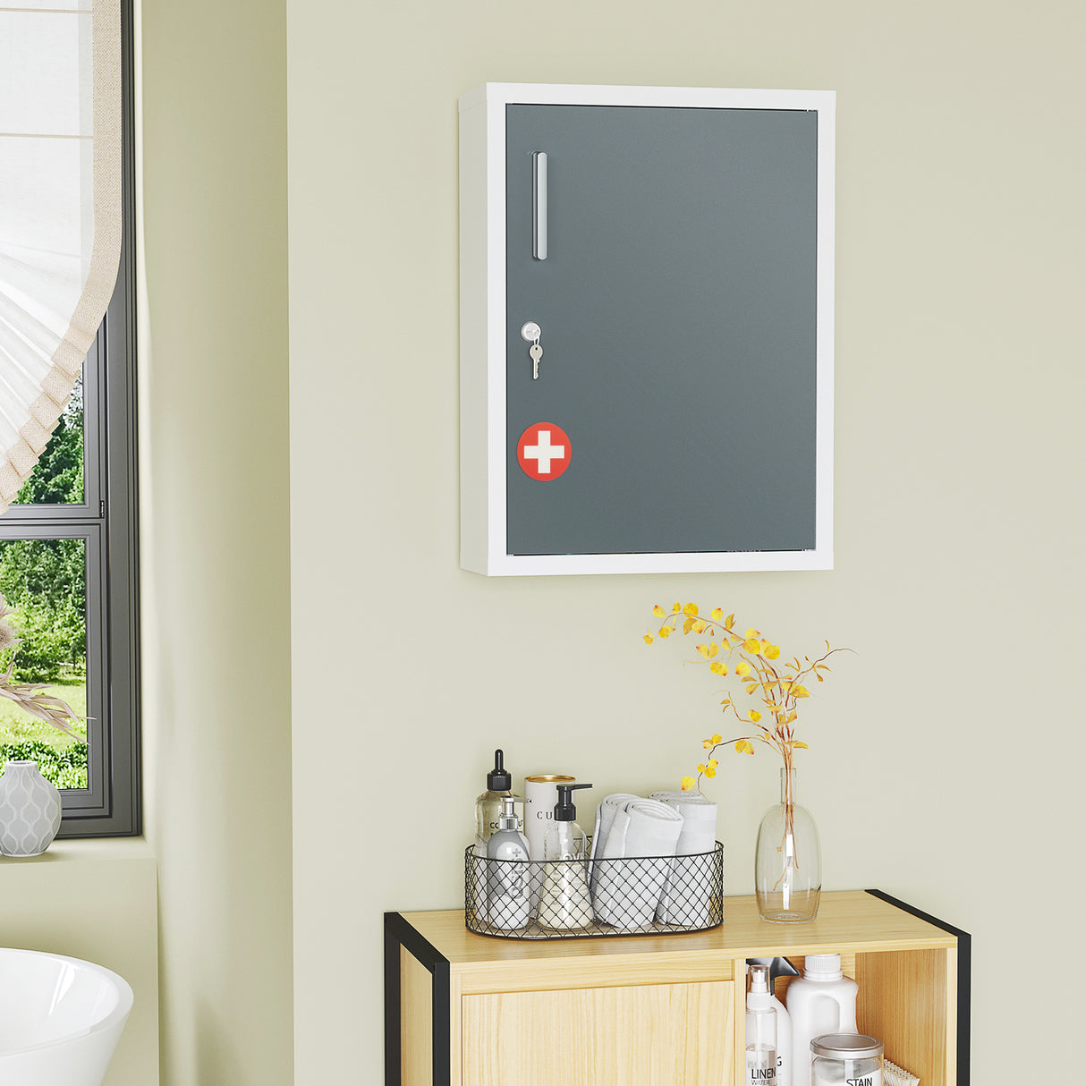 easycomfort easycomfort armadietto medicinali con 3 ripiani e blocco con chiavi in acciaio 40x15x53 5cm bianco e grigio