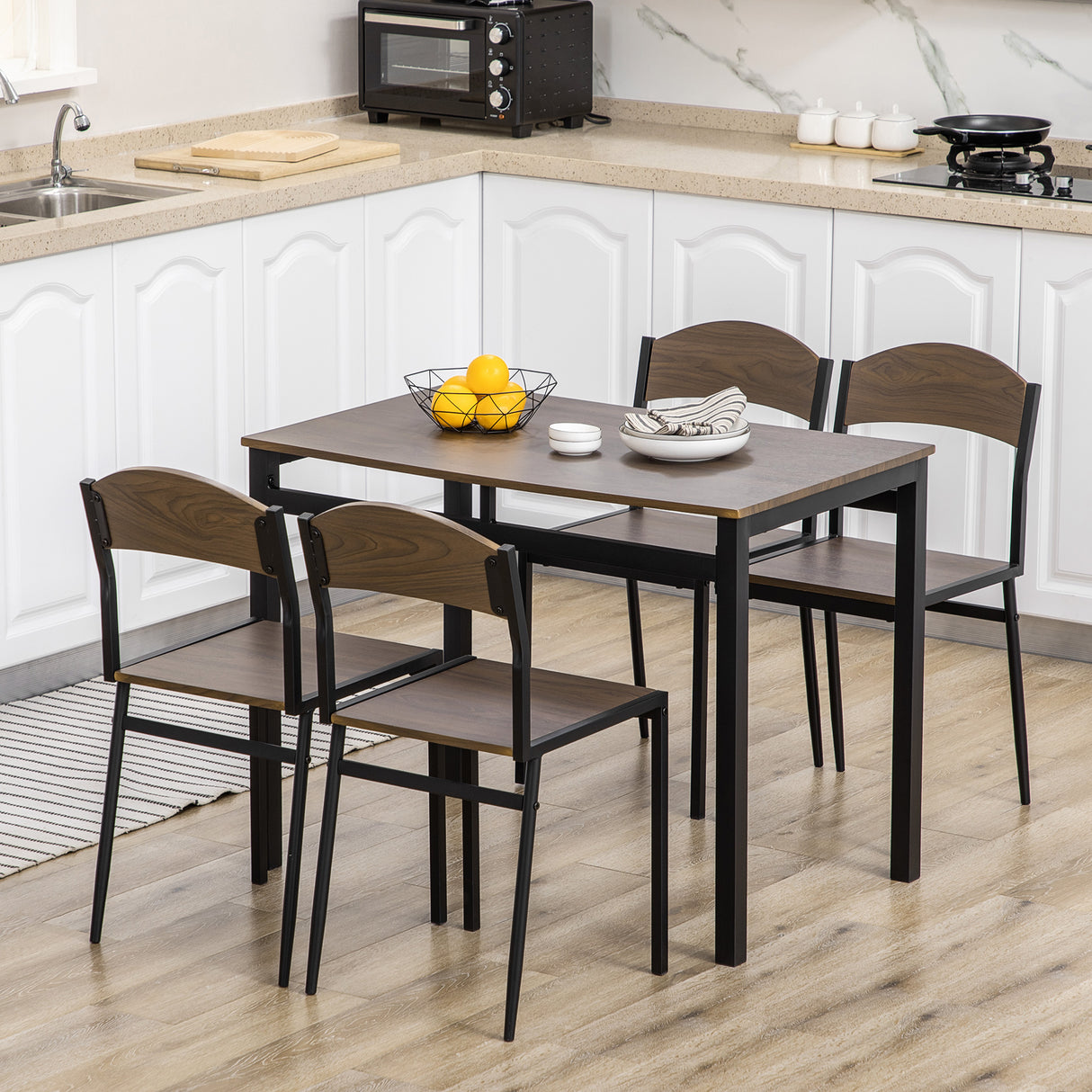 easycomfort easycomfort set da pranzo da 5 pezzi con 1 tavolo rettangolare 100x63x76 5 cm e 4 sedie 45x40x82 cm in acciaio e mdf