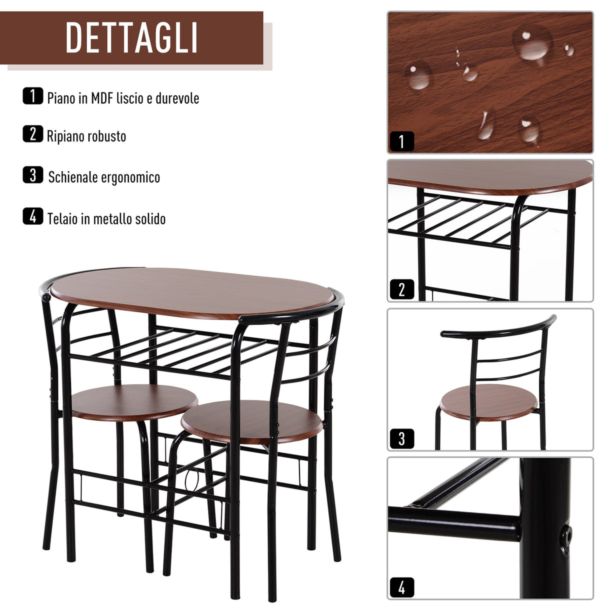easycomfort easycomfort set tavolo moderno con 2 sedie per sala da pranzo set 3 pezzi mobili salvaspazio da cucina balcone ristorante o bar marrone e nero ean 8054111847506