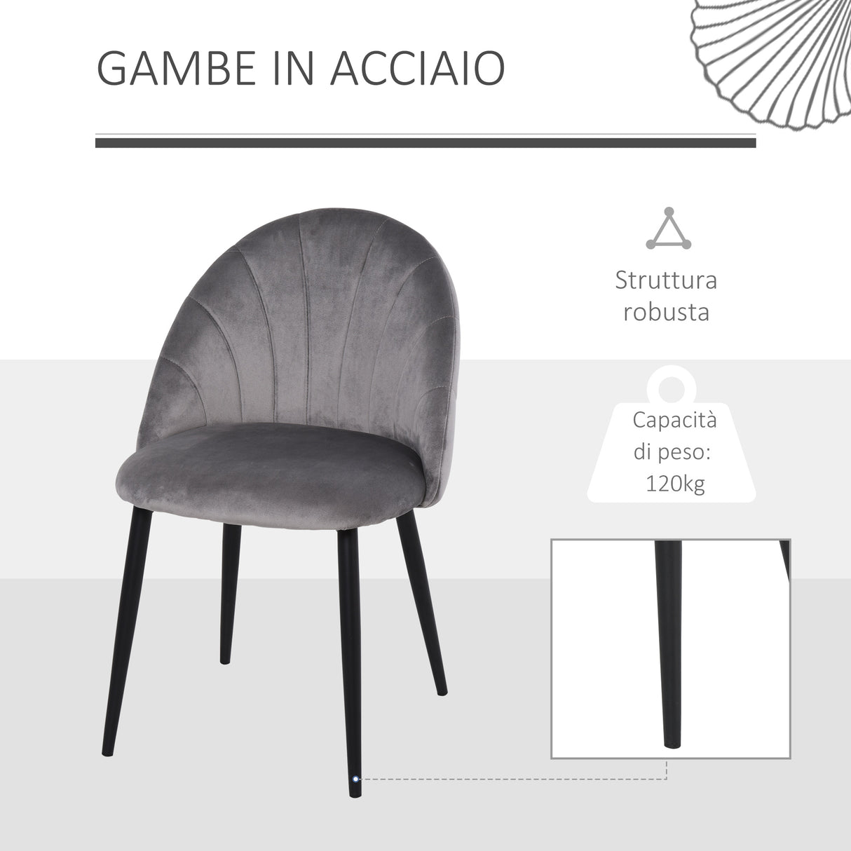 easycomfort easycomfort set 2 sedie sala da pranzo e soggiorno imbottite design nordico ed ergonomico in metallo e velluto 52x54x79 cm grigio ean 8055776910635