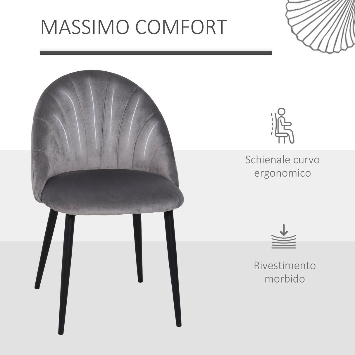 easycomfort easycomfort set 2 sedie sala da pranzo e soggiorno imbottite design nordico ed ergonomico in metallo e velluto 52x54x79 cm grigio ean 8055776910635
