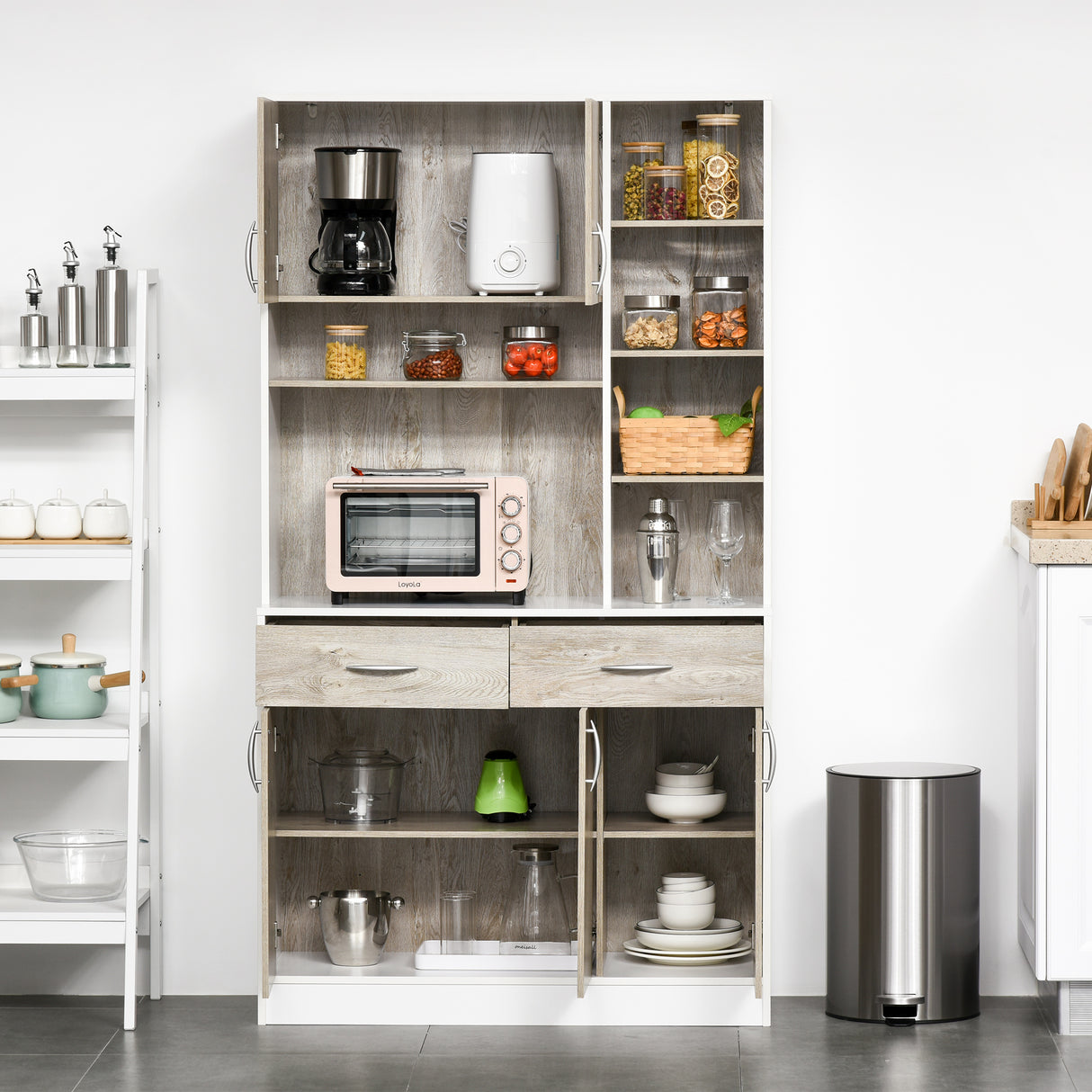 easycomfort easycomfort mobile buffet dispensa cucina ante cassetti e vani aperti 100l x 39p x 181 5acm bianco e legno