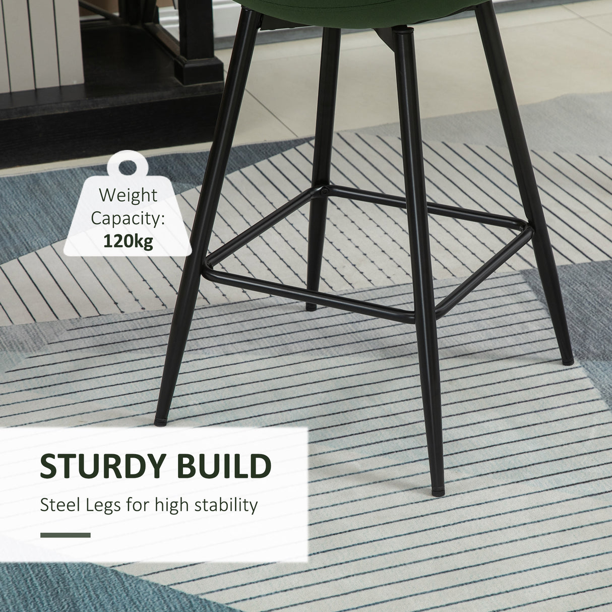 easycomfort easycomfort set 2 sgabelli da bar con schienale e poggiapiedi stile nordico in metallo e velluto verde 45x47x84cm