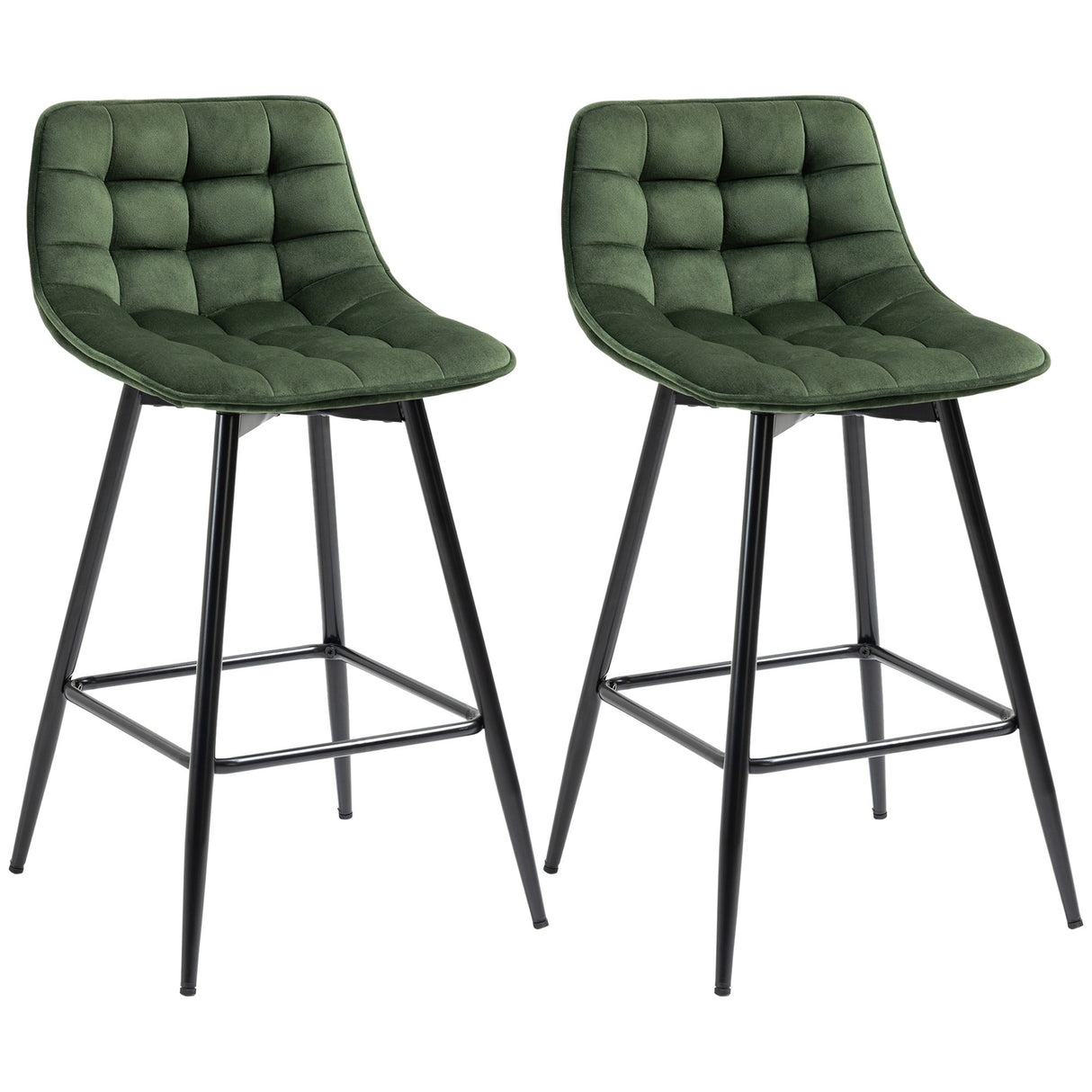 easycomfort easycomfort set 2 sgabelli da bar con schienale e poggiapiedi stile nordico in metallo e velluto verde 45x47x84cm