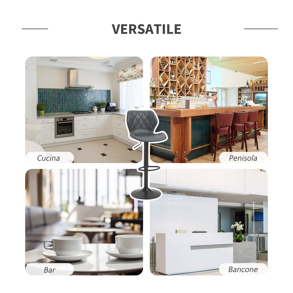 easycomfort easycomfort set di 2 sgabelli da bar alti in finta pelle con altezza regolabile sgabelli cucina girevoli con schienale e poggiapiedi 44x50 5x90 110cm grigio