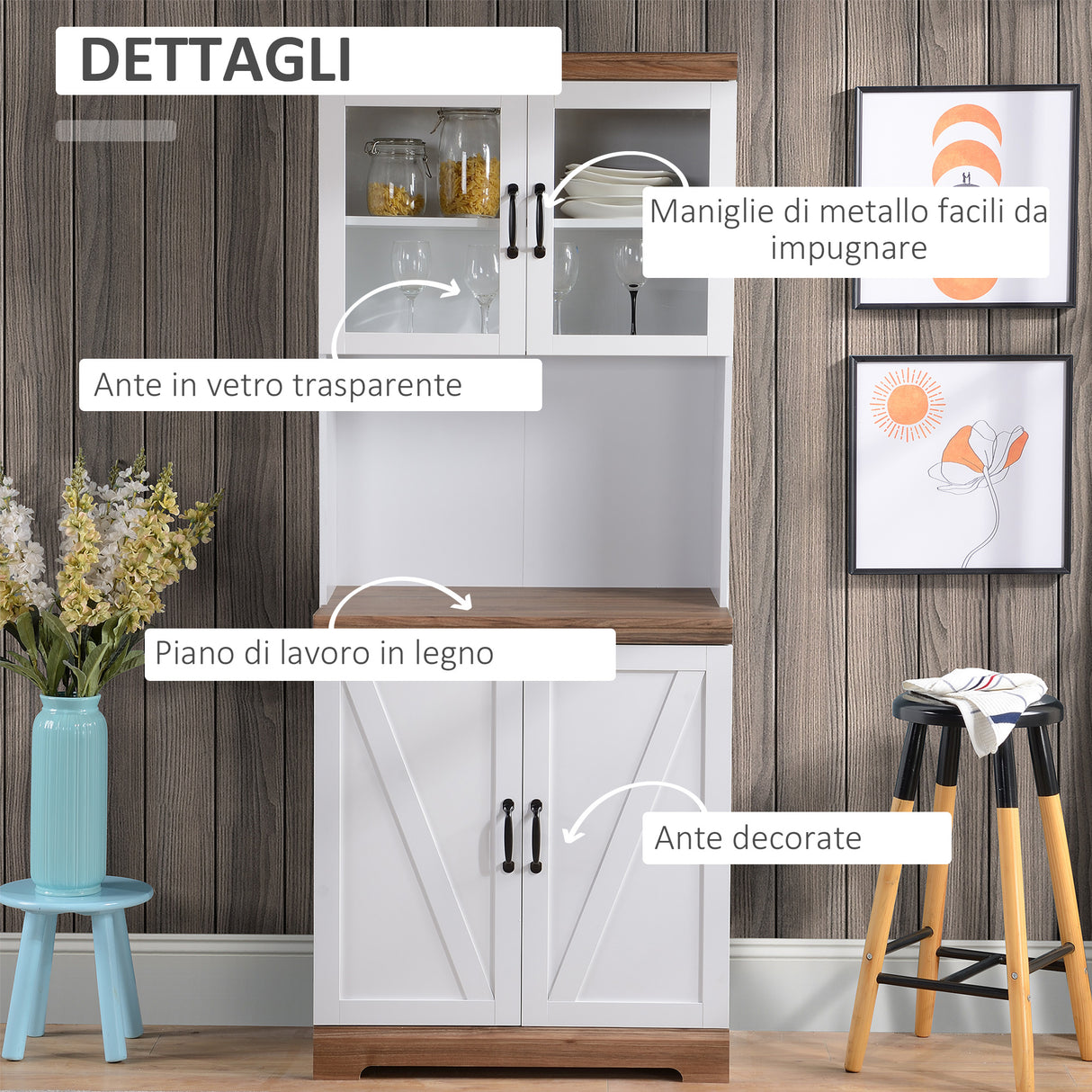 easycomfort easycomfort dispensa cucina in mdf con armadietto superiore e inferiore a 2 ante e piano di lavoro 72x40x178 cm